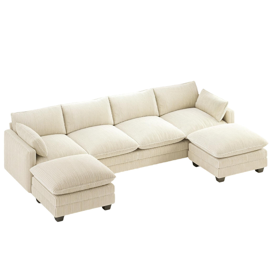 Bealife AR89 U-shaped Corner Sofa, Modular 4-Seater Corduroy Sofa with 2 Ottomans For Spacious Living Rooms | 320x76x91 cm