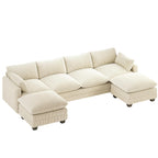 Bealife AR89 U-shaped Corner Sofa, Modular 4-Seater Corduroy Sofa with 2 Ottomans For Spacious Living Rooms | 320x76x91 cm