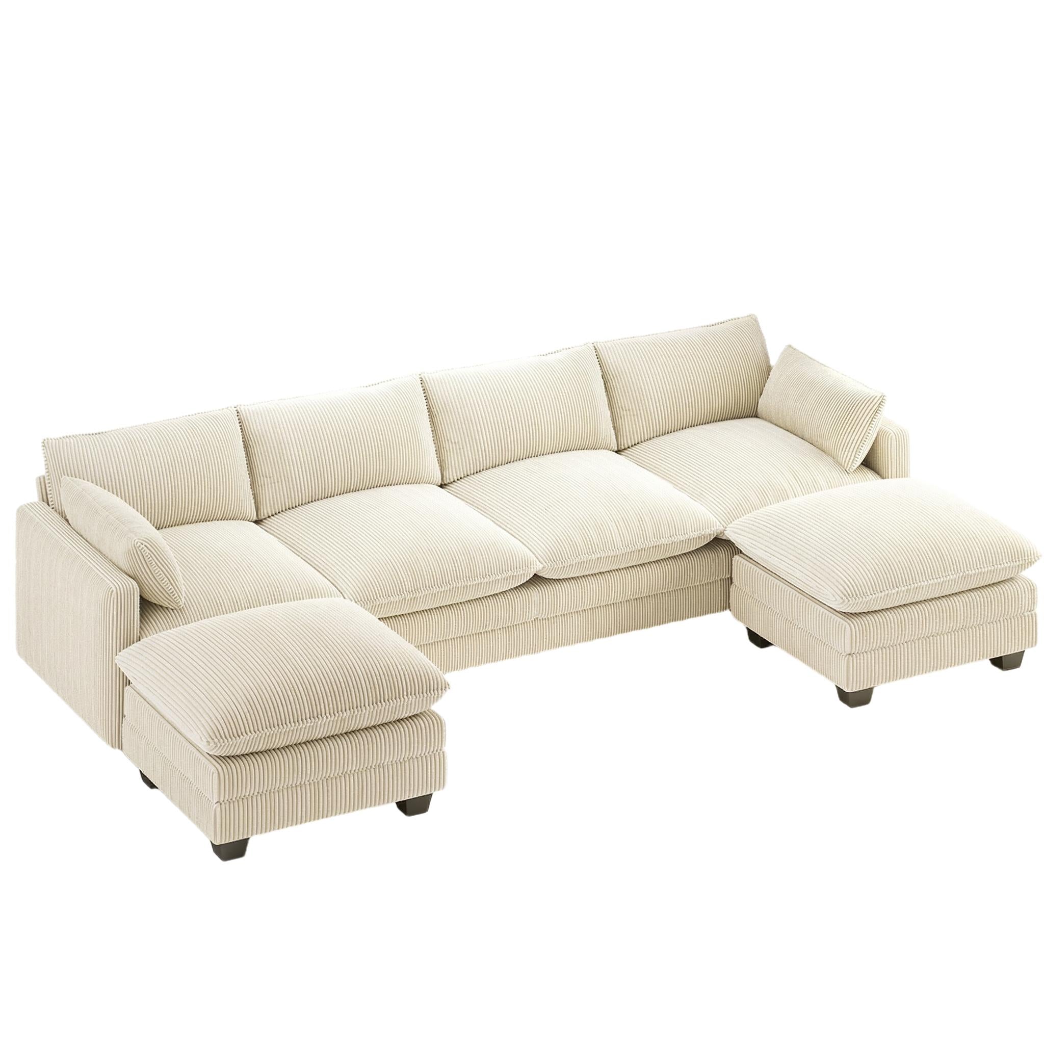 Bealife AR89 Canapé d'angle en U, Canapé Modulaire 4 Places en Velours Côtelé avec 2 Ottomans Pour Salons Spacieux | 320x76x91 cm