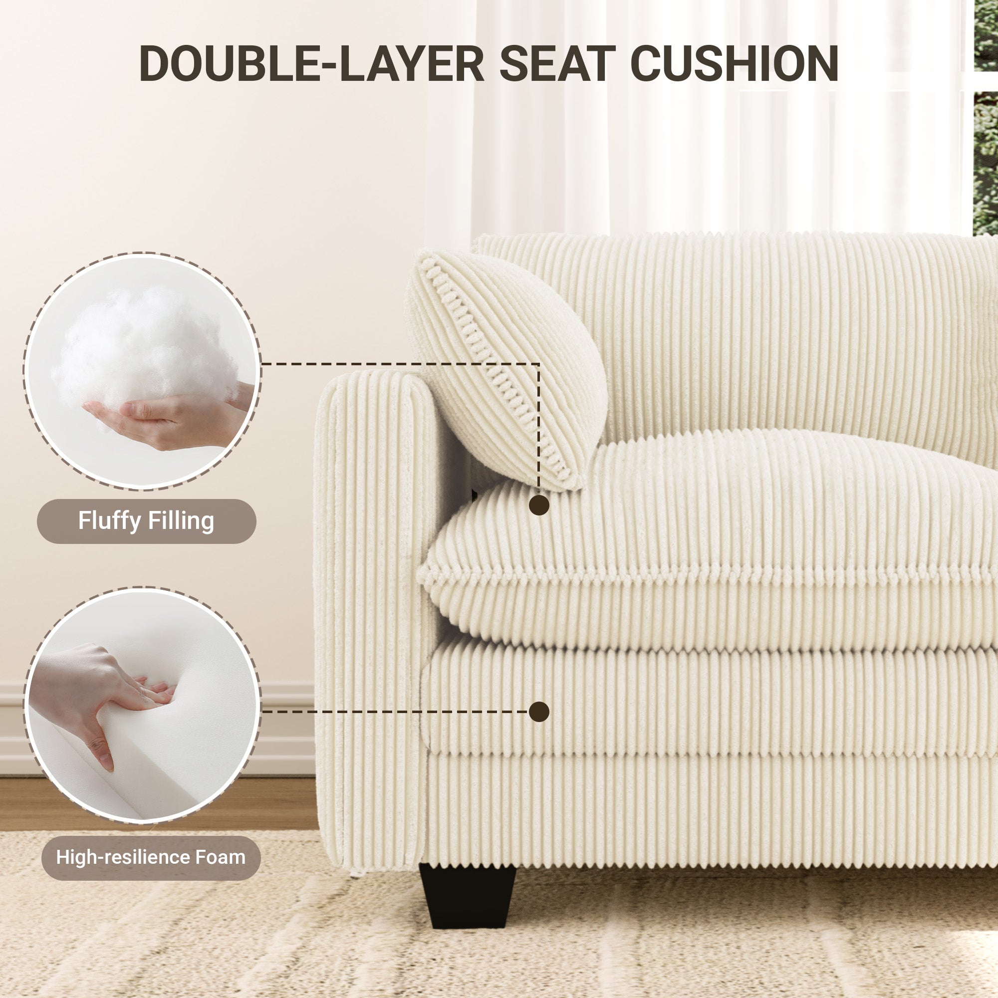 Bealife AR89 Canapé d'angle en U, Canapé Modulaire 4 Places en Velours Côtelé avec 2 Ottomans Pour Salons Spacieux | 320x76x91 cm