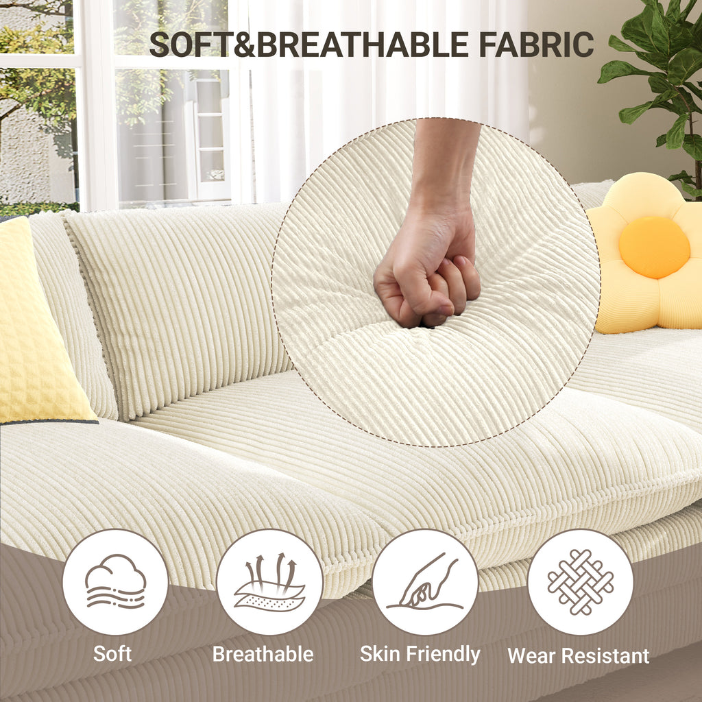 Bealife AR89 U-shaped Corner Sofa, Modular 4-Seater Corduroy Sofa with 2 Ottomans For Spacious Living Rooms | 320x76x91 cm