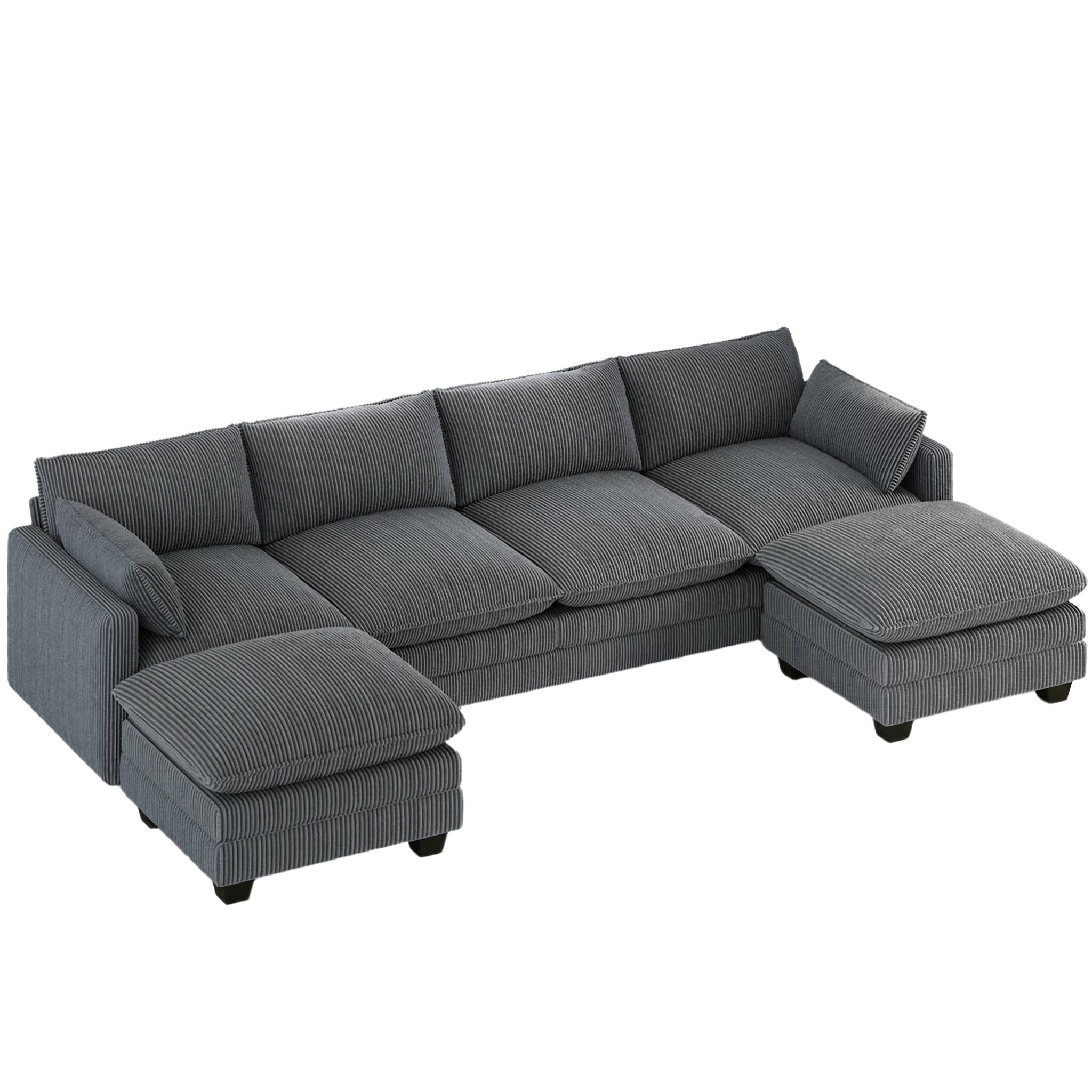 Bealife AR89 Canapé d'angle en U, Canapé Modulaire 4 Places en Velours Côtelé avec 2 Ottomans Pour Salons Spacieux | 320x76x91 cm
