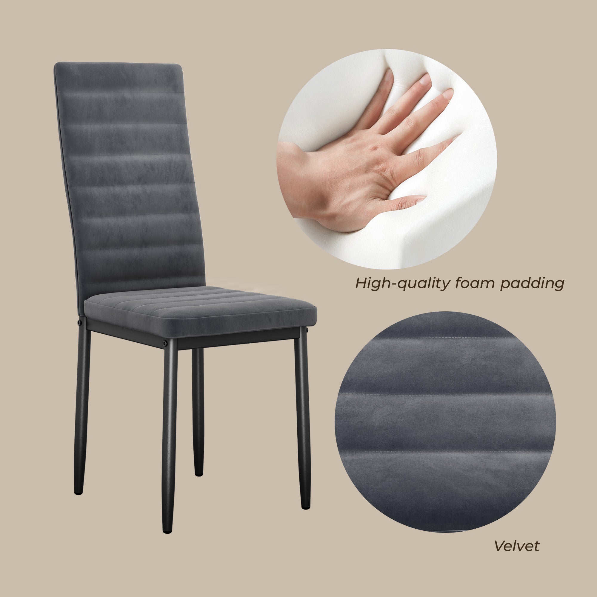 Chaises de salle à manger Bealife TB40 en daim, lot de 4, avec dossier haut ergonomique