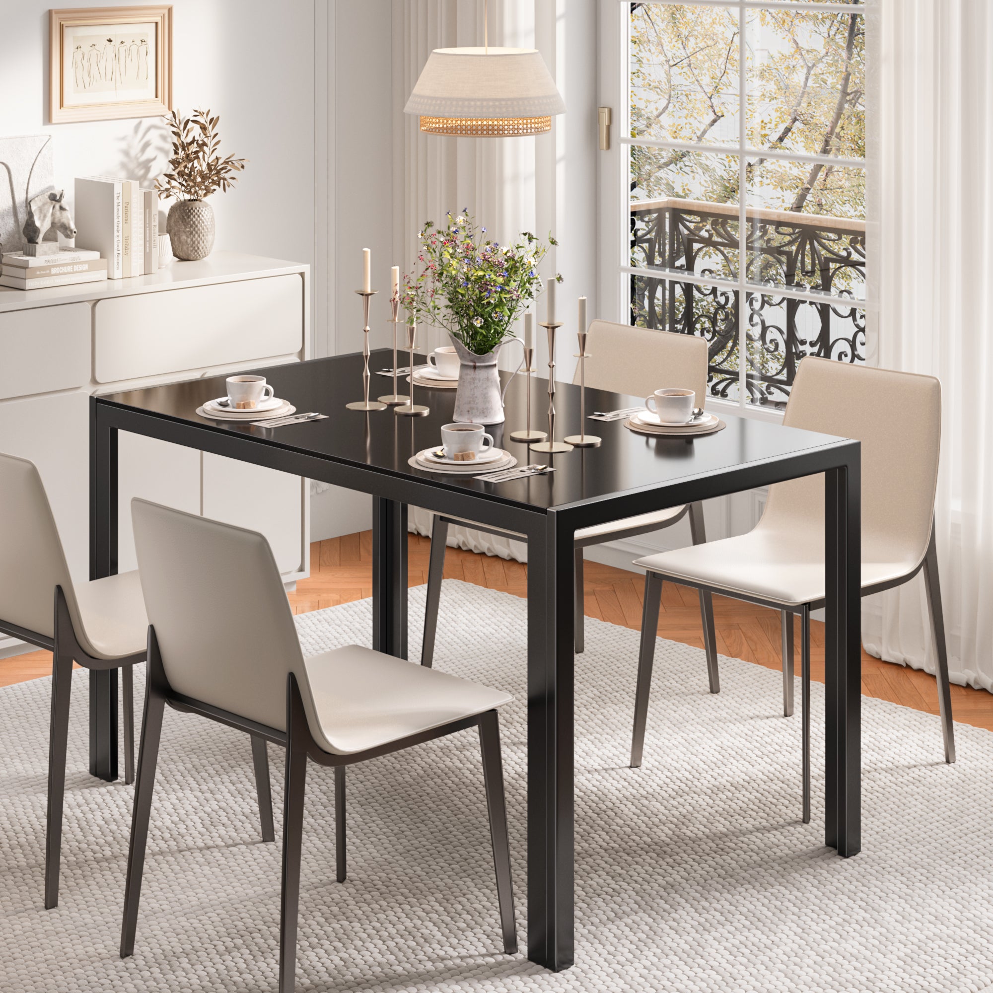 Bealife TB40 Table de salle à manger rectangulaire avec plateau en verre trempé 120 × 70 cm, étanche et résistant à la chaleur pour petite cuisine ou salle à manger