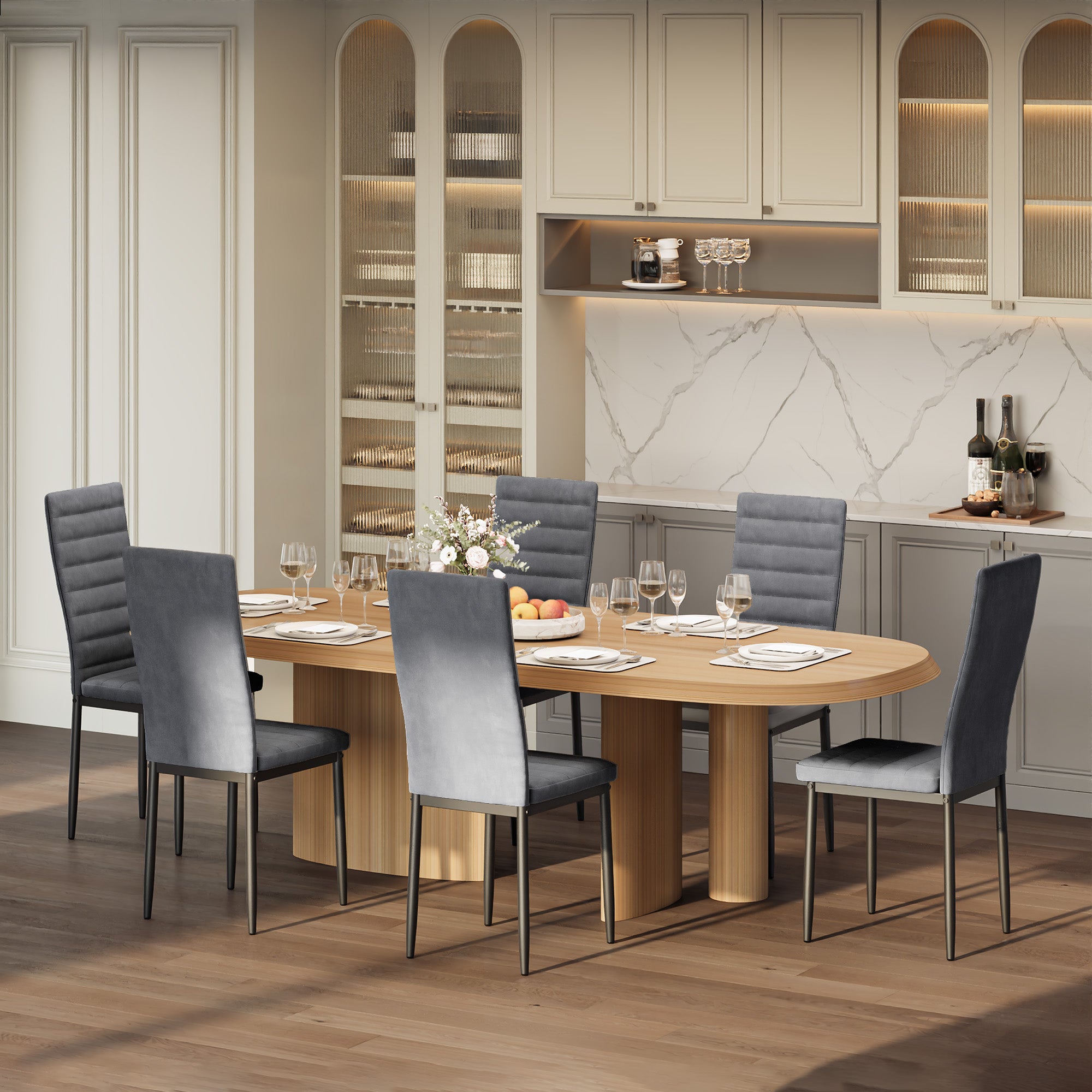 Bealife TB41 Chaises de salle à manger, lot de 6, en cuir suédé, avec dossier haut et design ergonomique