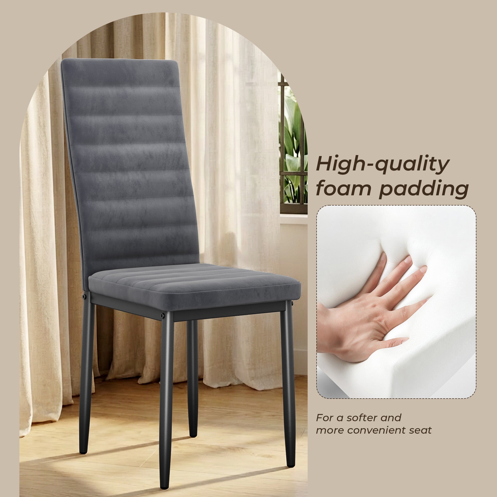 Bealife TB41 Chaises de salle à manger, lot de 6, en cuir suédé, avec dossier haut et design ergonomique