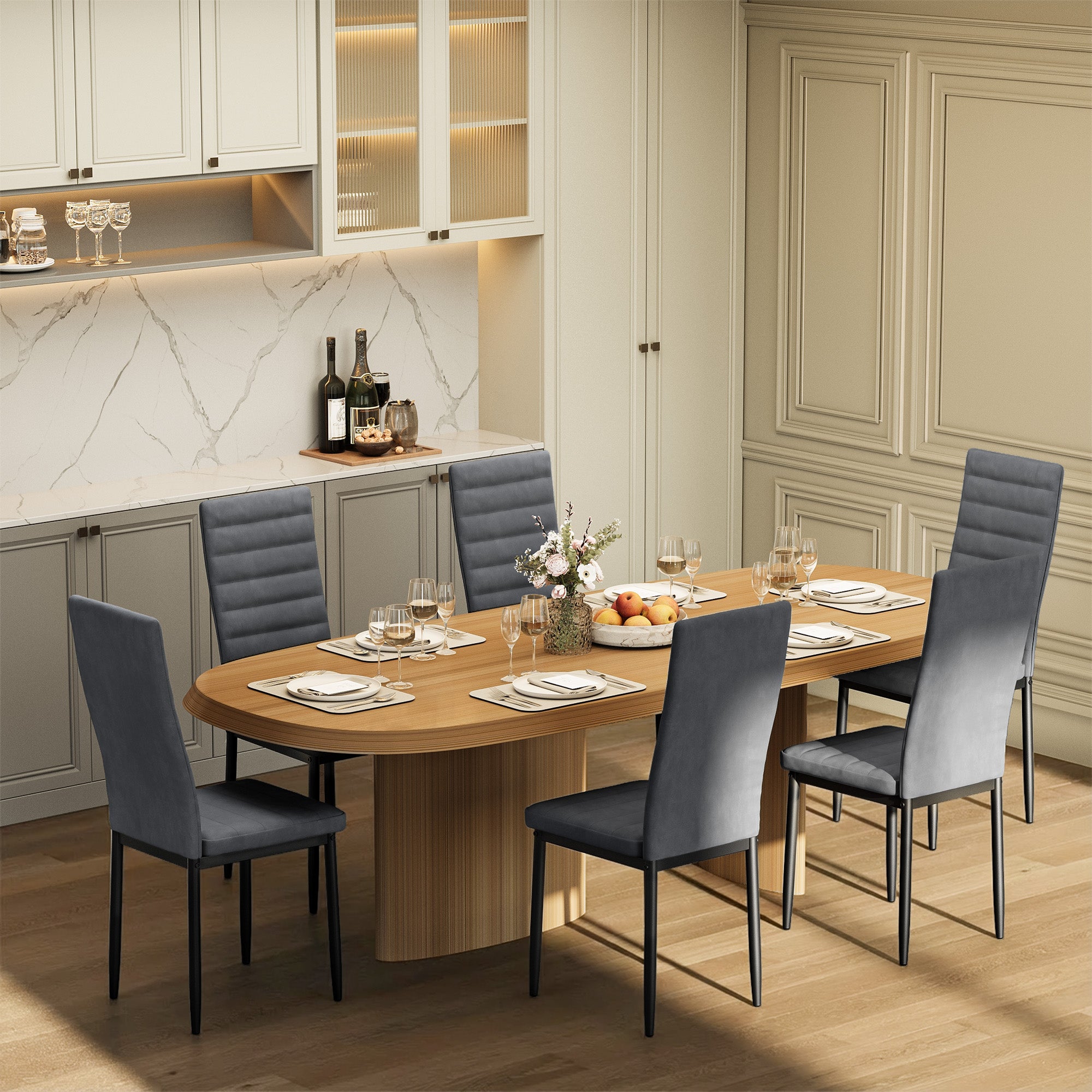 Bealife TB41 Chaises de salle à manger, lot de 6, en cuir suédé, avec dossier haut et design ergonomique