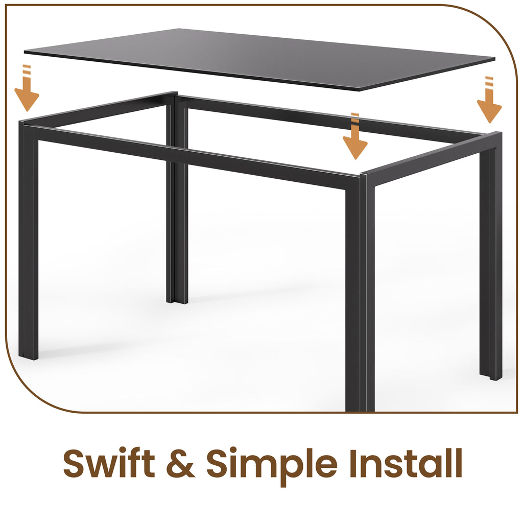 Bealife TB40 Rectangular Dining Table with Tempered Glass Top 120×70cm, Waterproof and Heat-Resistant for Small Kitchen Dining Room