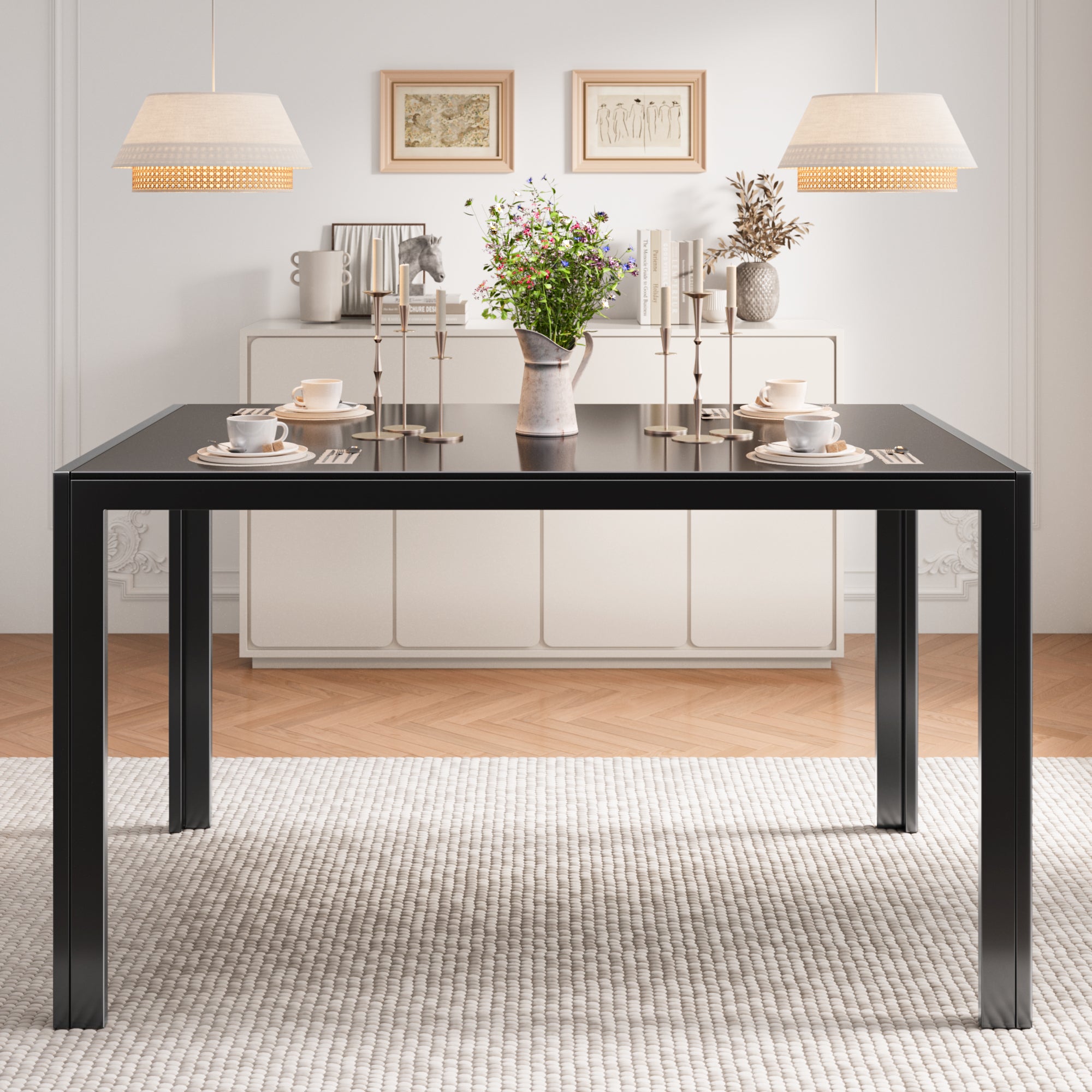Bealife TB40 Rectangular Dining Table with Tempered Glass Top 120×70cm, Waterproof and Heat-Resistant for Small Kitchen Dining Room