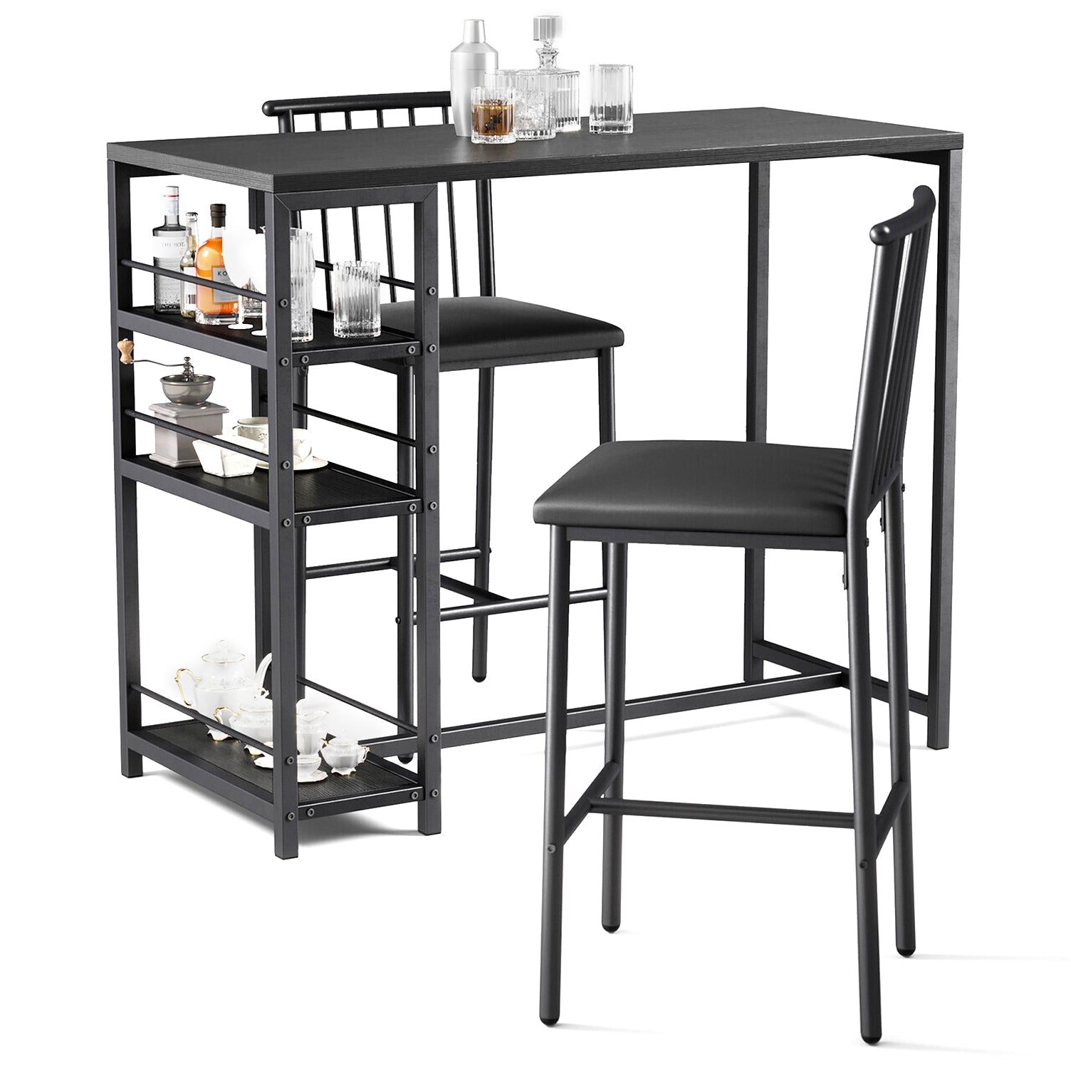 Bealife TB51 Ensemble de table de bar pour 2 personnes, 2 tabourets rembourrés et 1 table de bar pour cuisine/bistro