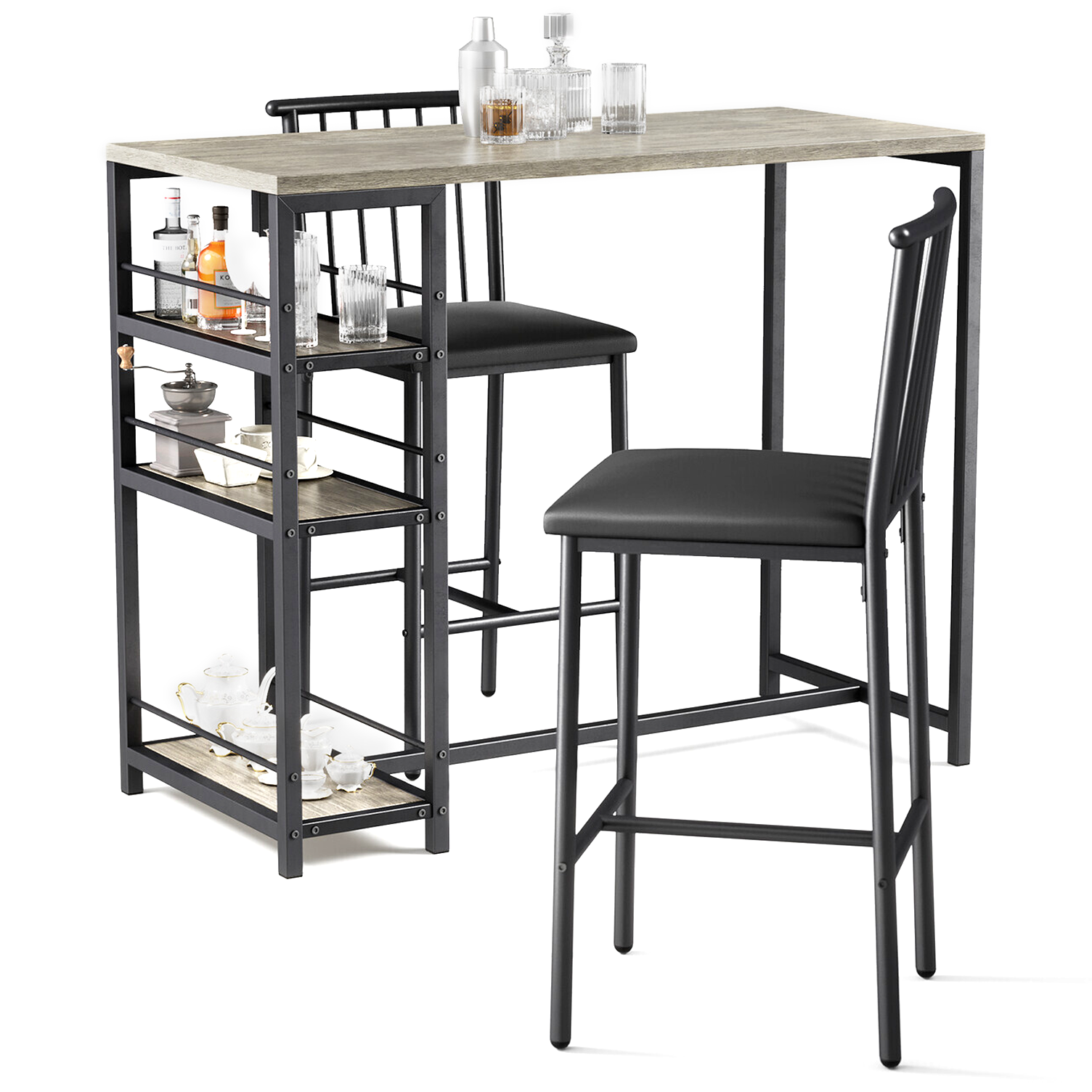 Bealife TB51 Ensemble de table de bar pour 2 personnes, 2 tabourets rembourrés et 1 table de bar pour cuisine/bistro