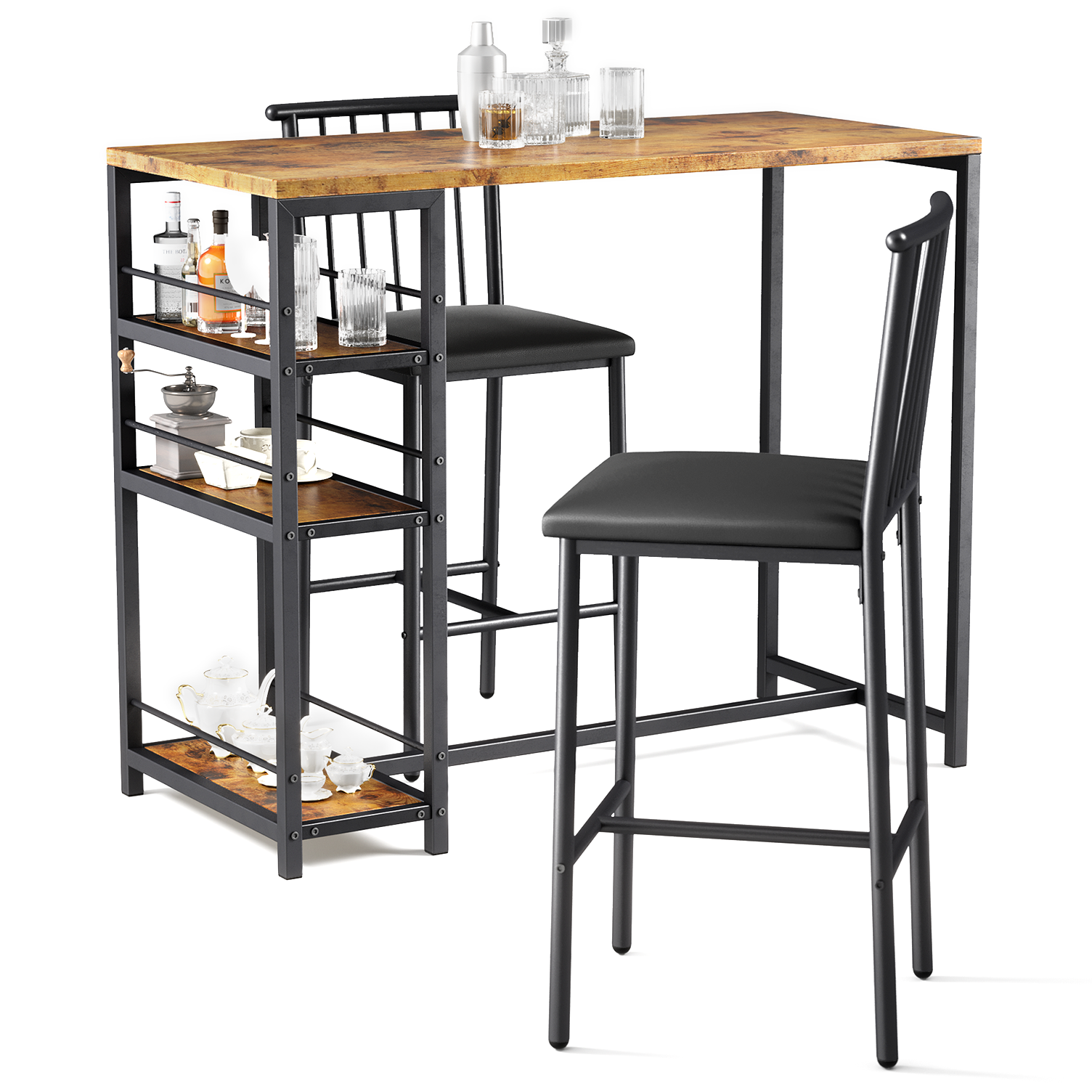 Bealife TB51 Ensemble de table de bar pour 2 personnes, 2 tabourets rembourrés et 1 table de bar pour cuisine/bistro