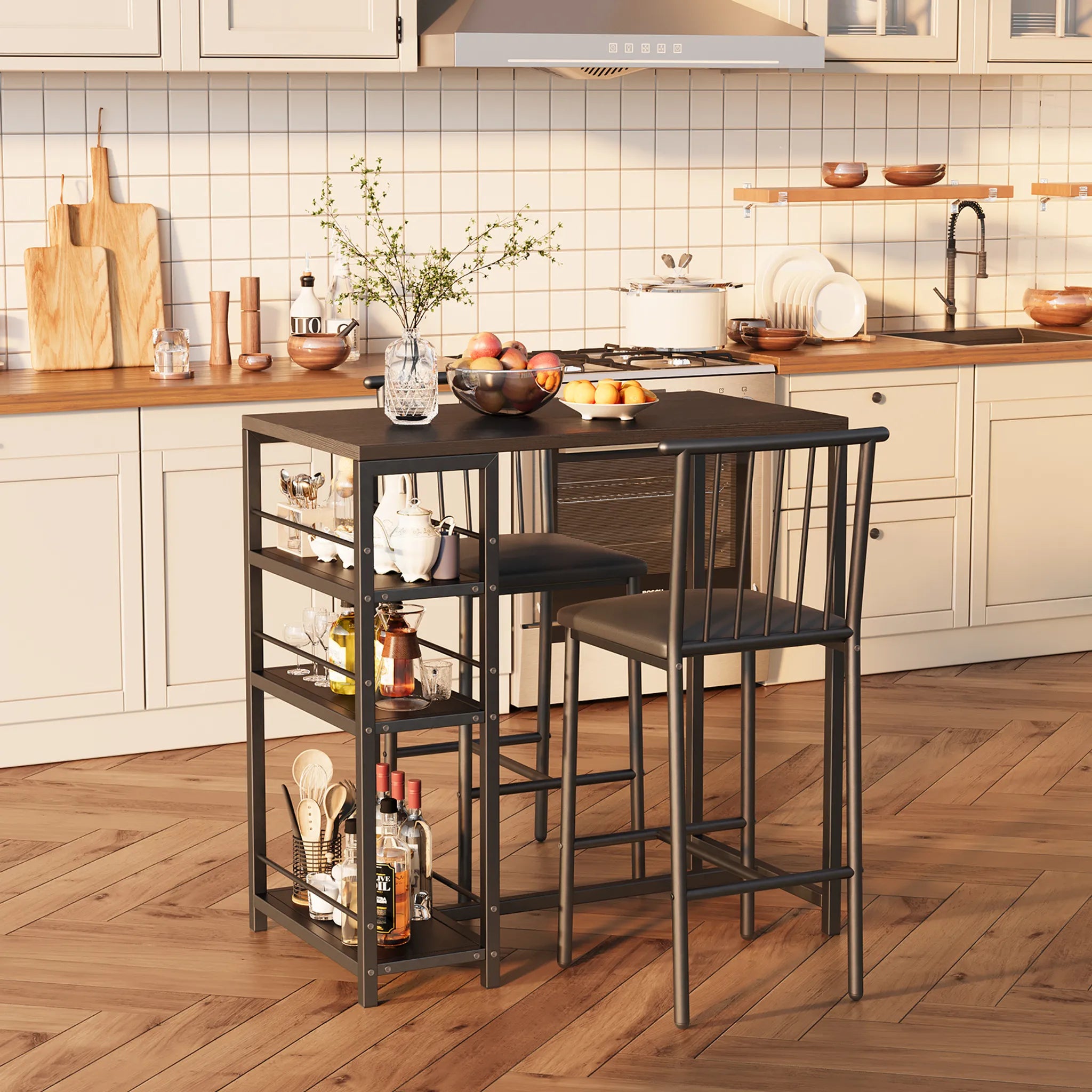 Bealife TB51 Ensemble de table de bar pour 2 personnes, 2 tabourets rembourrés et 1 table de bar pour cuisine/bistro