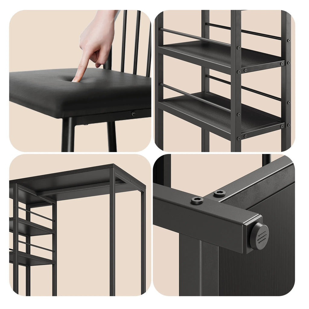 Bealife TB51 Ensemble de table de bar pour 2 personnes, 2 tabourets rembourrés et 1 table de bar pour cuisine/bistro