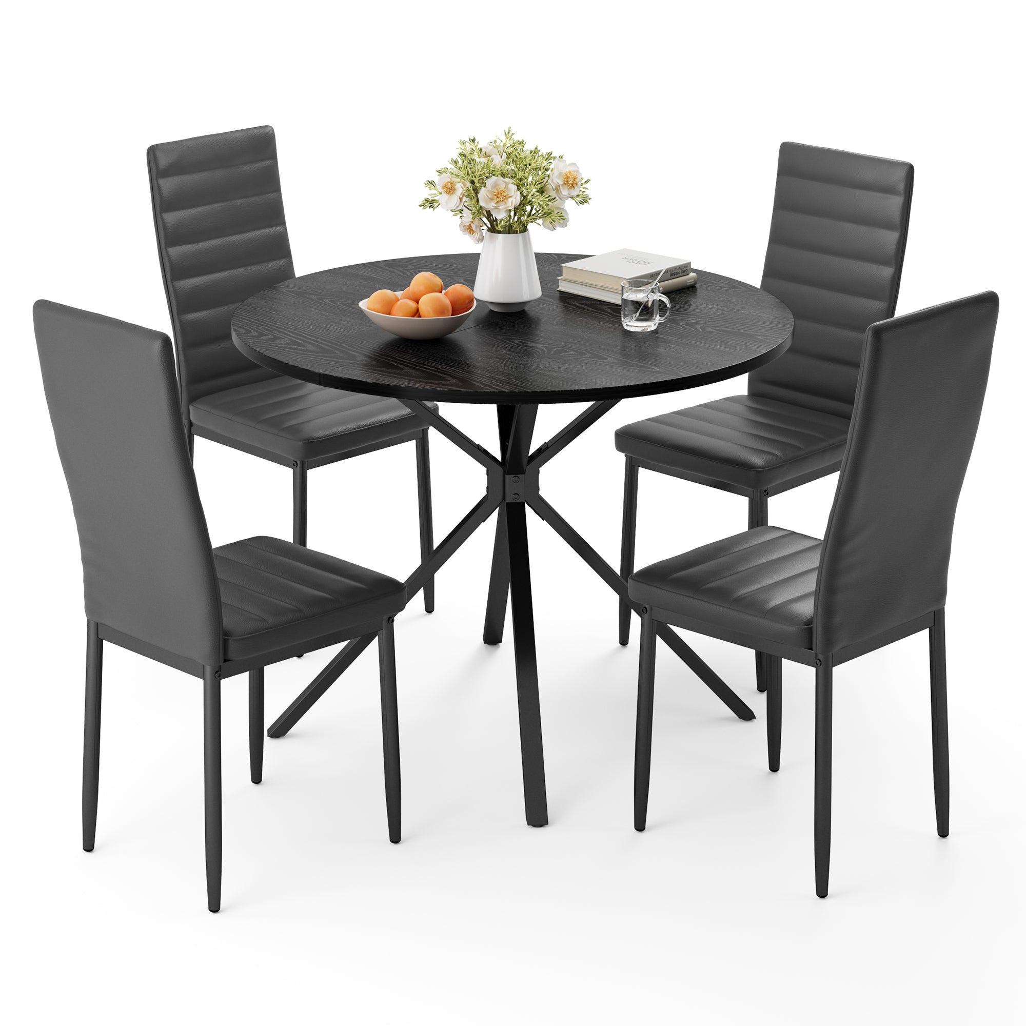 Bealife TB64 Ensemble de salle à manger compact pour 4 personnes, table ronde avec 4 chaises, peu encombrant pour les petits restaurants, les cuisines ou les salons de thé