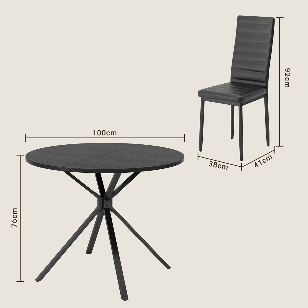 Bealife TB64 Ensemble de salle à manger compact pour 4 personnes, table ronde avec 4 chaises, peu encombrant pour les petits restaurants, les cuisines ou les salons de thé