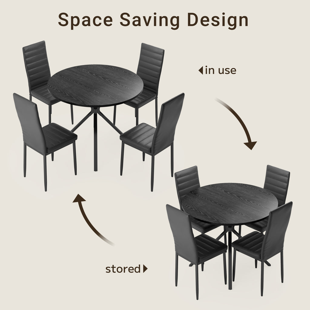 Bealife TB64 Ensemble de salle à manger compact pour 4 personnes, table ronde avec 4 chaises, peu encombrant pour les petits restaurants, les cuisines ou les salons de thé