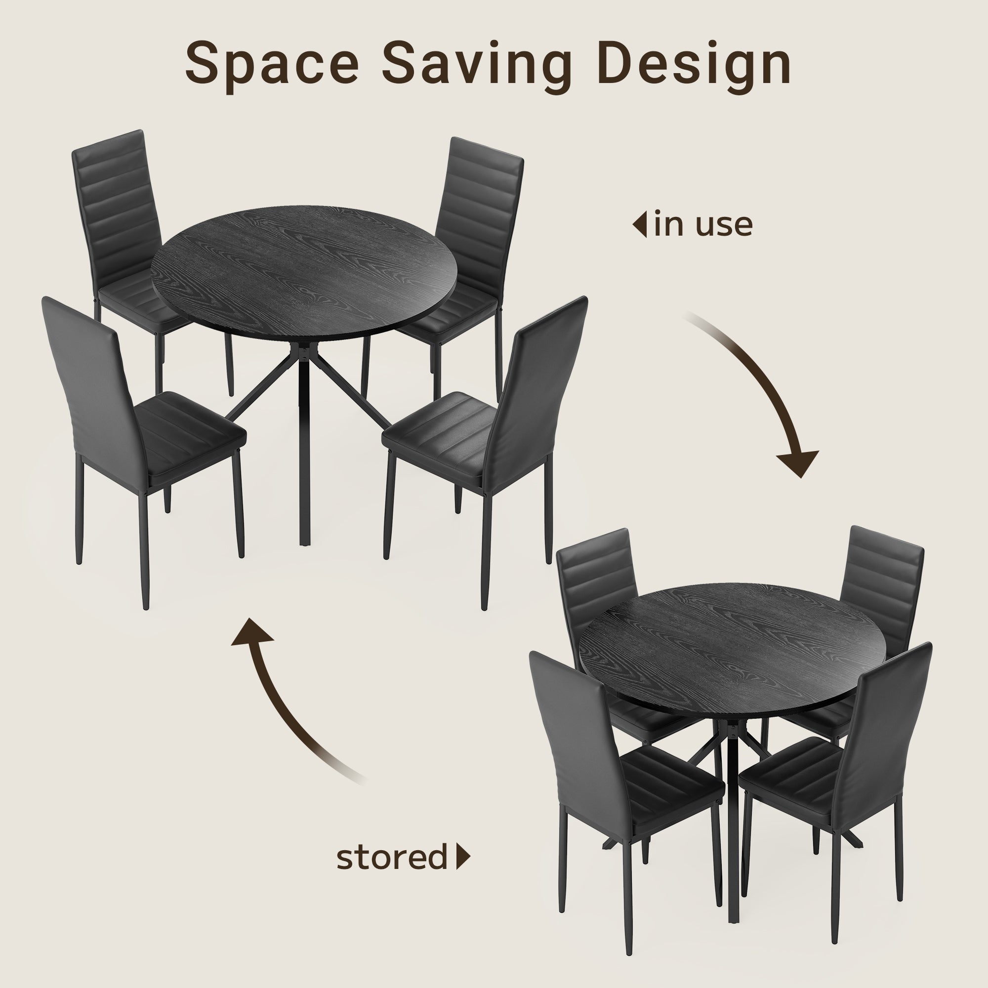 Bealife TB64 Ensemble de salle à manger compact pour 4 personnes, table ronde avec 4 chaises, peu encombrant pour les petits restaurants, les cuisines ou les salons de thé