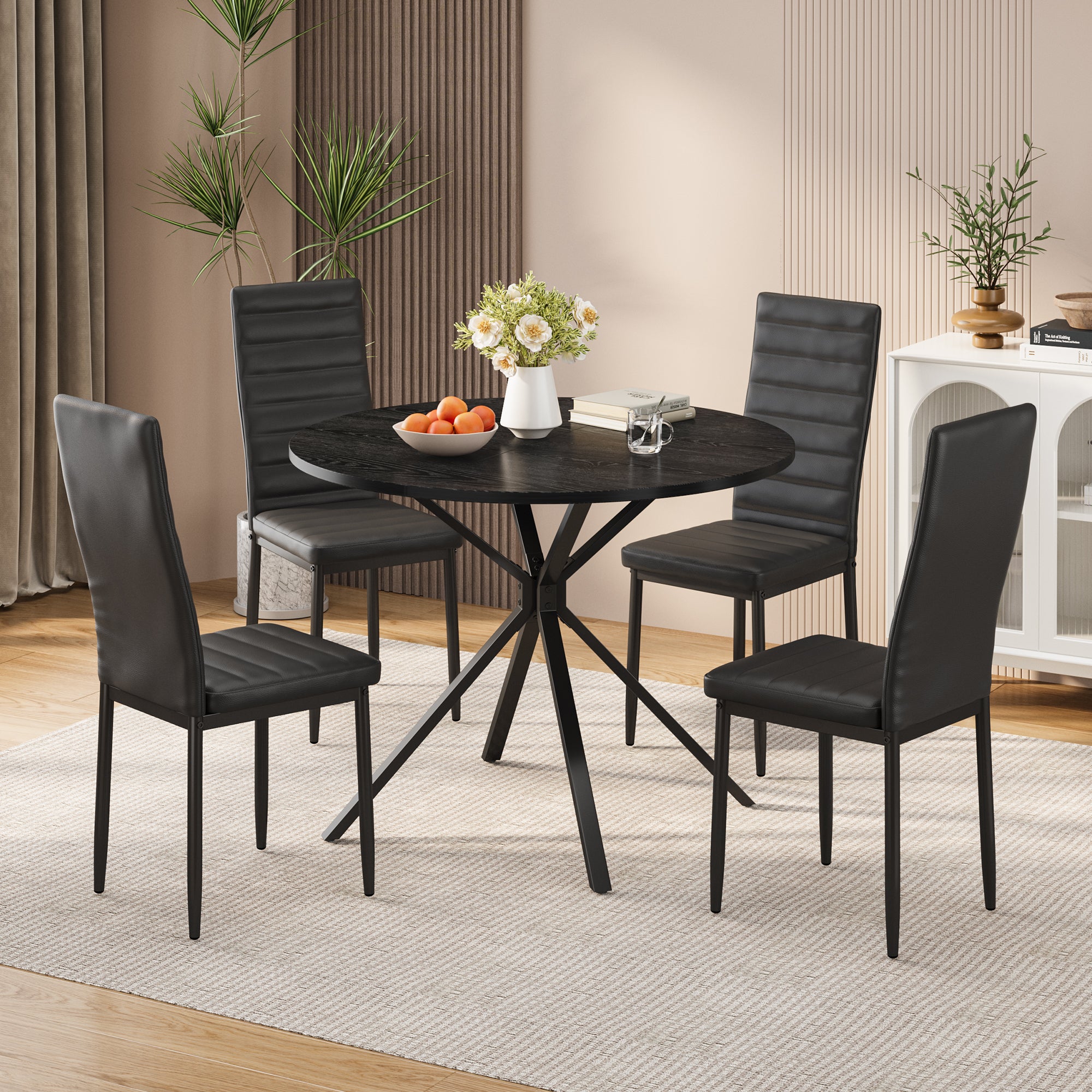 Bealife TB64 Ensemble de salle à manger compact pour 4 personnes, table ronde avec 4 chaises, peu encombrant pour les petits restaurants, les cuisines ou les salons de thé