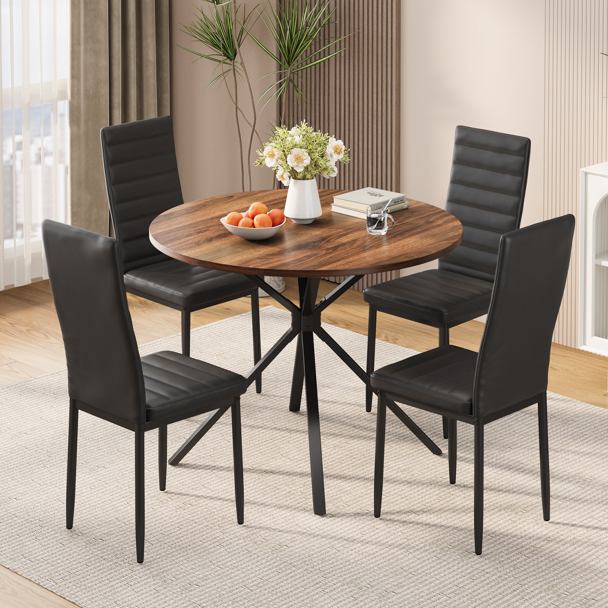 Bealife TB64 Ensemble de salle à manger compact pour 4 personnes, table ronde avec 4 chaises, peu encombrant pour les petits restaurants, les cuisines ou les salons de thé