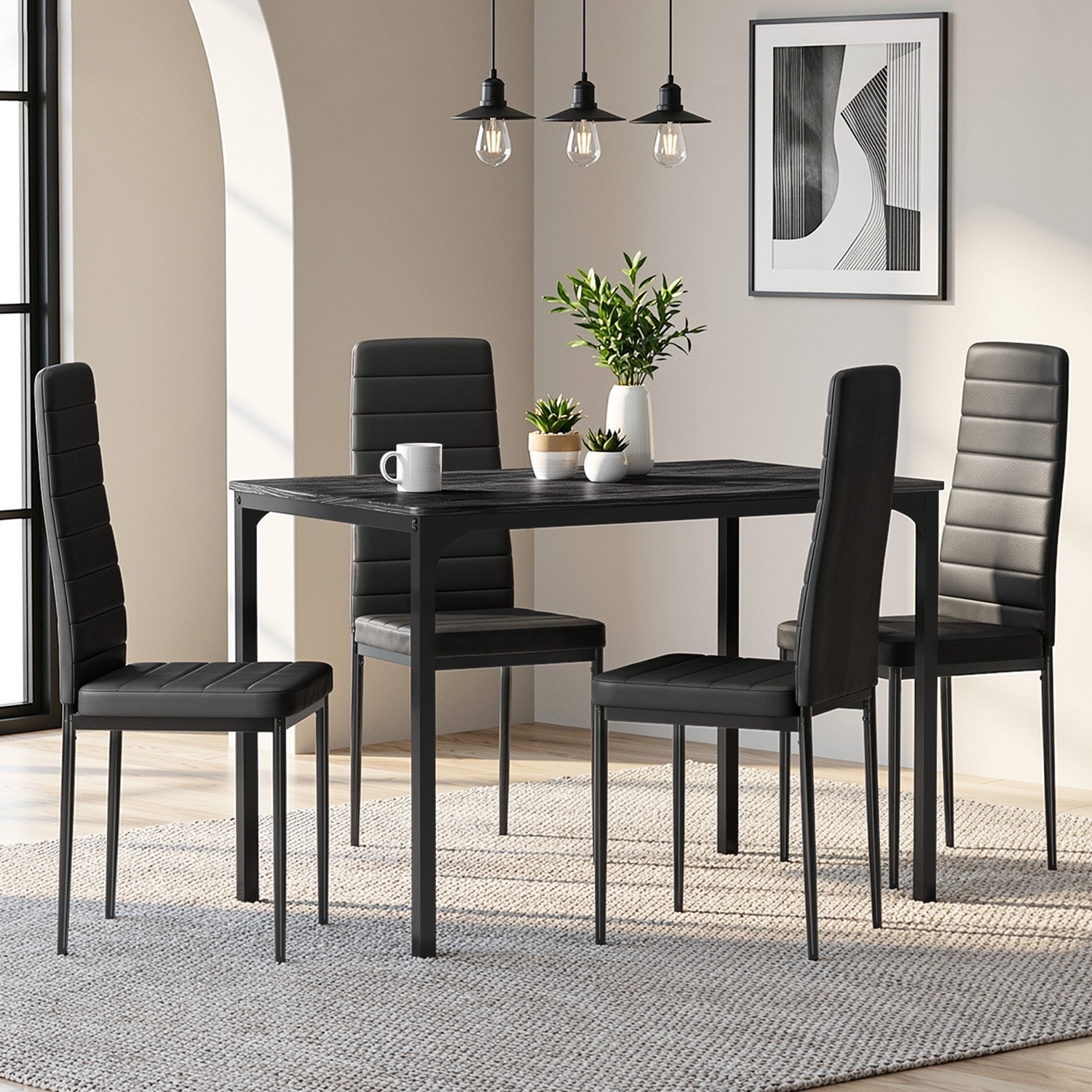 Bealife TB65 Ensemble repas compact pour 4 personnes, Table de salle à manger moderne 5 pièces avec 4 chaises, Gain de place pour petits espaces et cuisines