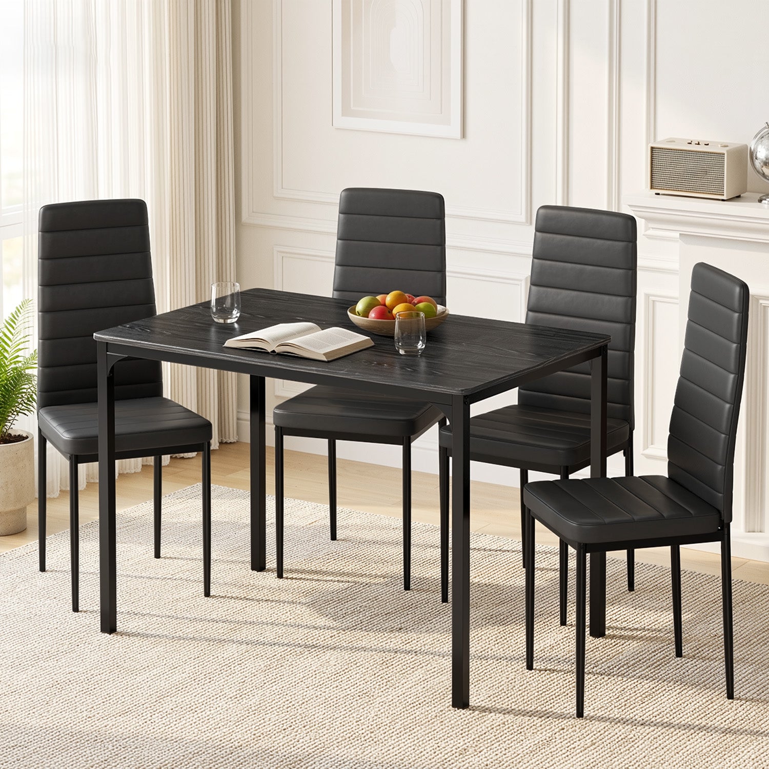 Bealife TB65 Ensemble repas compact pour 4 personnes, Table de salle à manger moderne 5 pièces avec 4 chaises, Gain de place pour petits espaces et cuisines