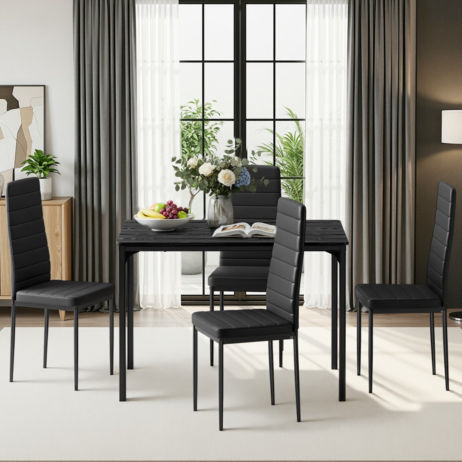 Bealife TB65 Ensemble repas compact pour 4 personnes, Table de salle à manger moderne 5 pièces avec 4 chaises, Gain de place pour petits espaces et cuisines