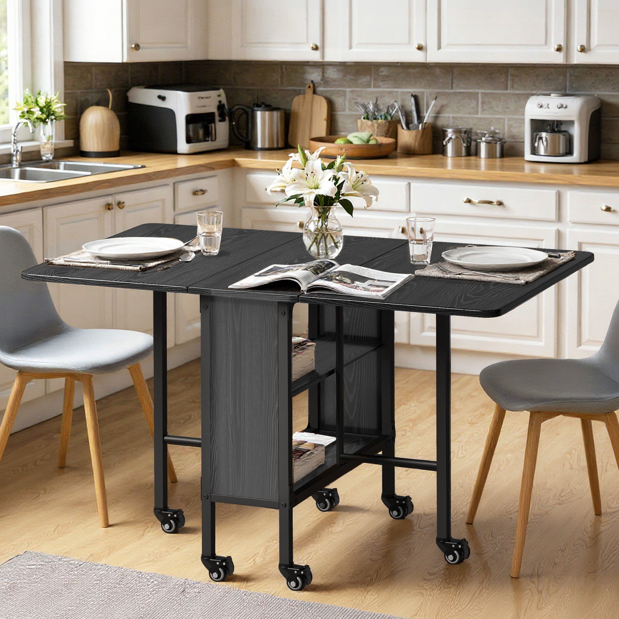 Bealife TB66 Table à manger pliante 3 en 1, chariot de cuisine à roulettes pour petites cuisines, salles à manger, bureaux à domicile