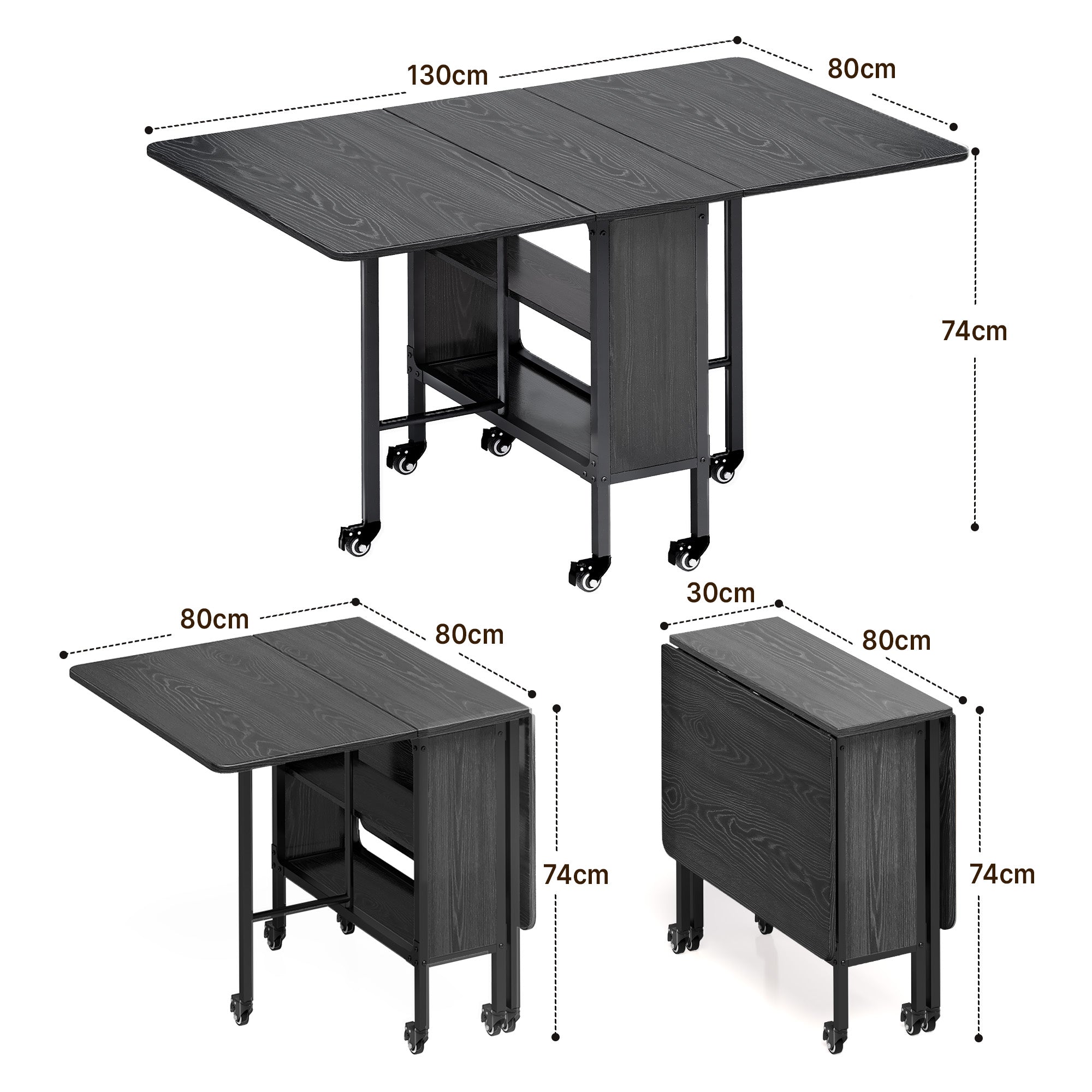 Bealife TB66 Table à manger pliante 3 en 1, chariot de cuisine à roulettes pour petites cuisines, salles à manger, bureaux à domicile