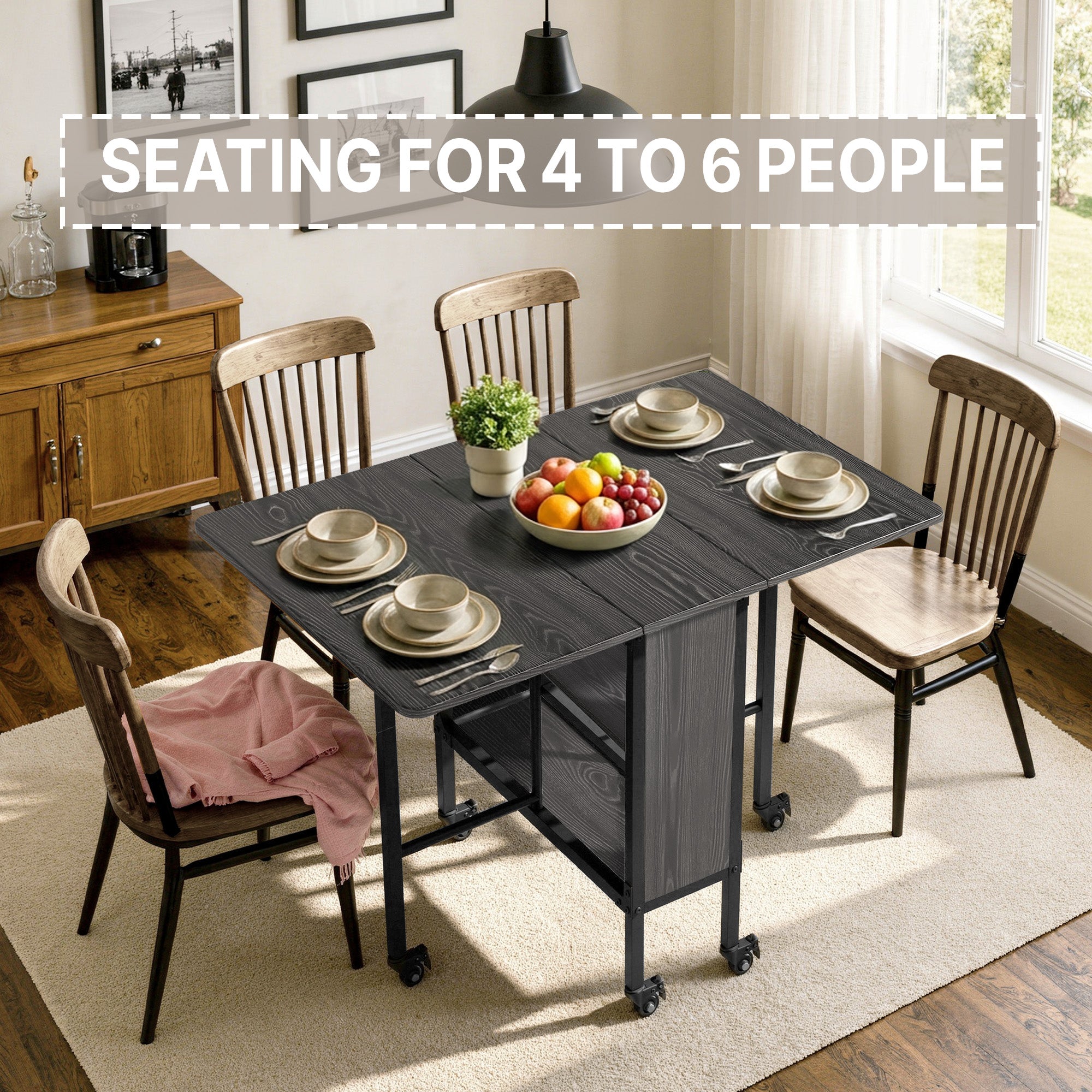Bealife TB66 Table à manger pliante 3 en 1, chariot de cuisine à roulettes pour petites cuisines, salles à manger, bureaux à domicile