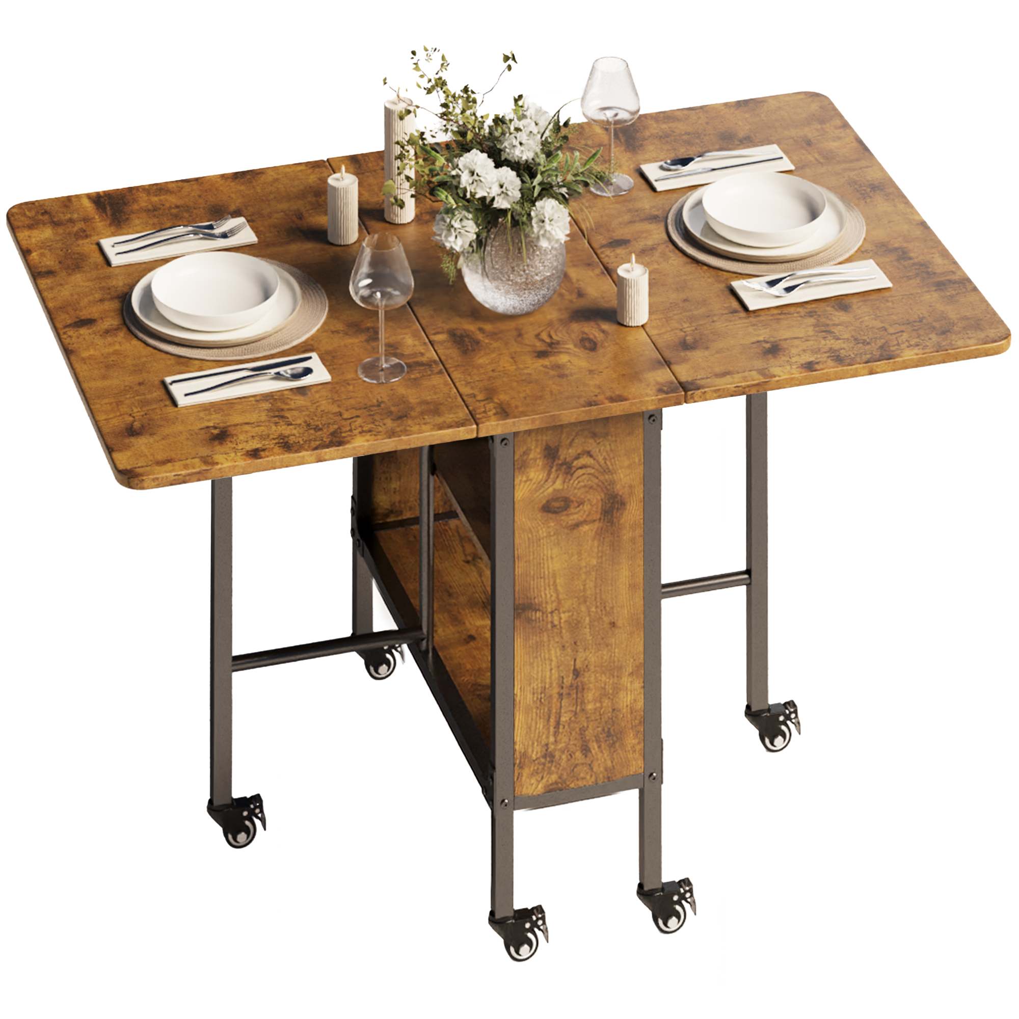 Bealife TB66 Table à manger pliante 3 en 1, chariot de cuisine à roulettes pour petites cuisines, salles à manger, bureaux à domicile