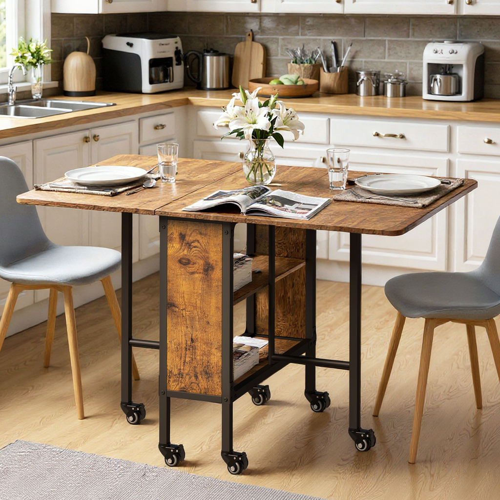 Bealife TB66 3-in-1 Folding Dining Table, Kitchen Island with Wheels for Small Kitchens, Dining Rooms, Home Offices