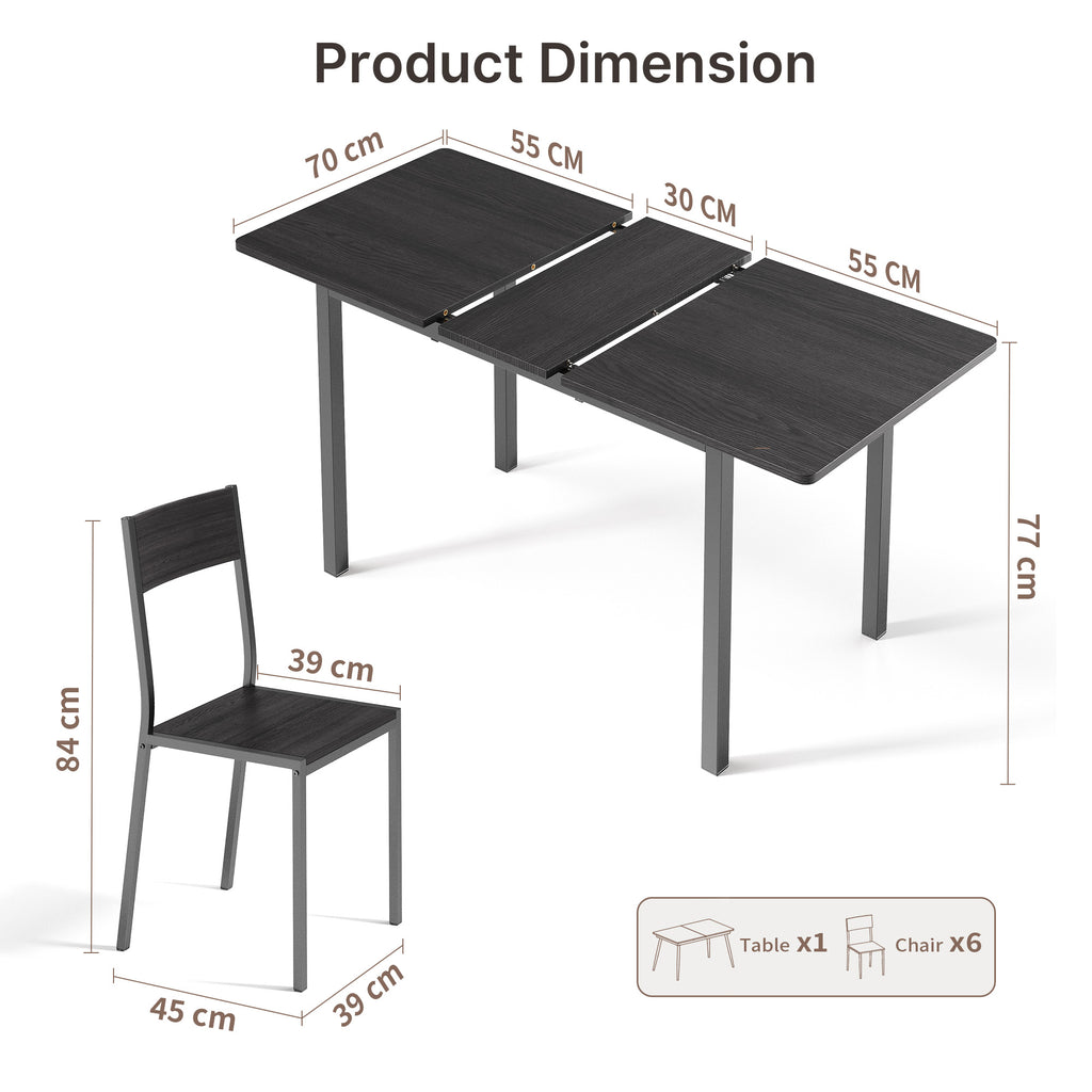 Bealife TB78 Extendable Dining Table with 6 Chairs