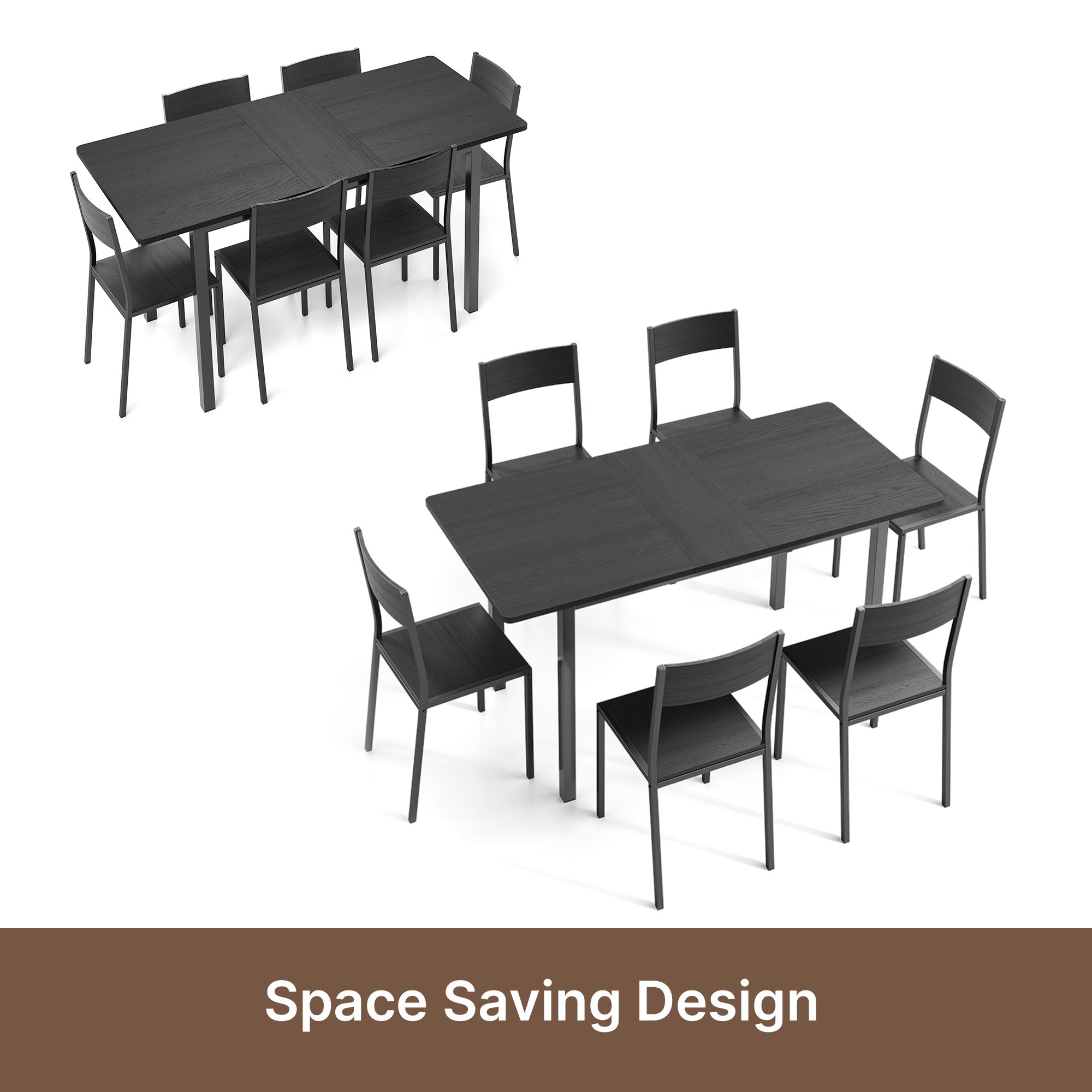 Table à manger extensible Bealfie TB78 et 6 chaises, Ensemble de salle à manger 7 pièces avec cadre en métal pour salle à manger et cuisine