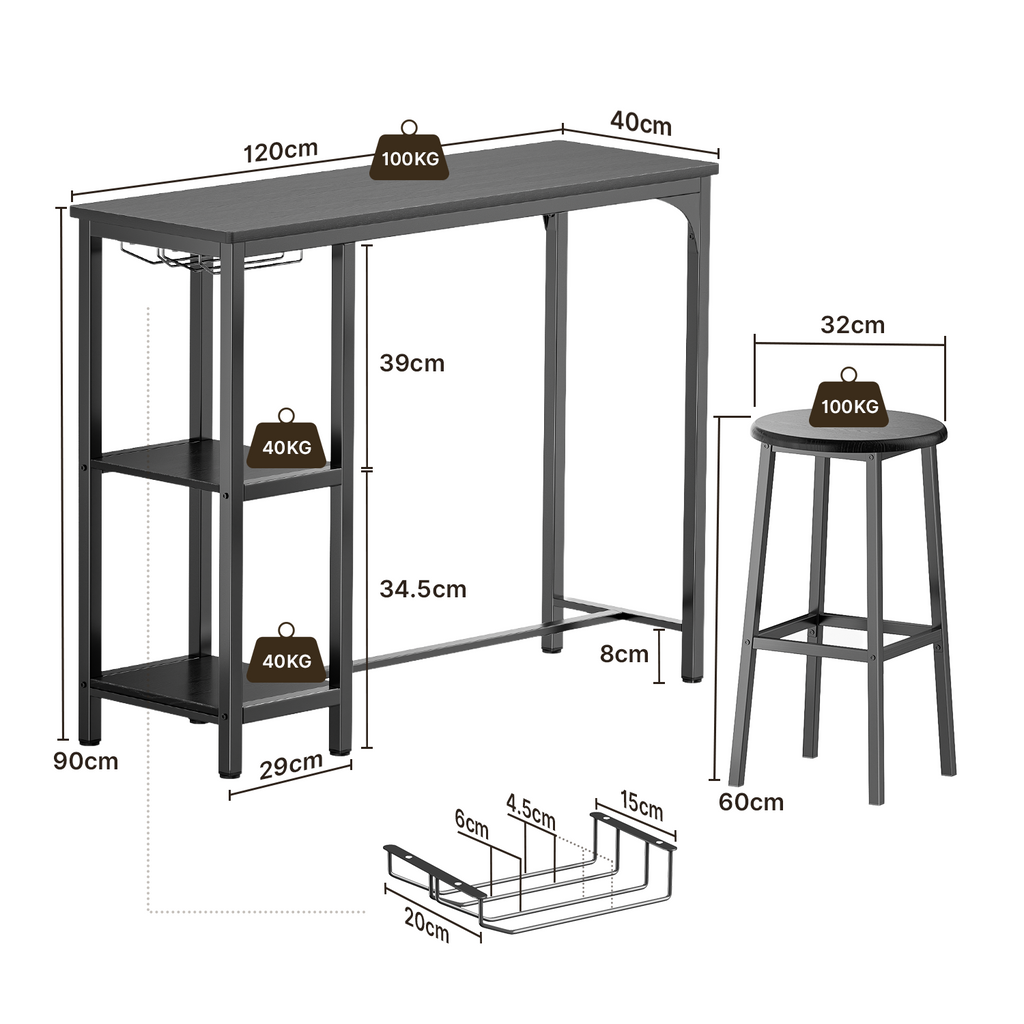 Bealife TB31 Ensemble de table de bar avec 2 tabourets de bar, compact pour 2 personnes