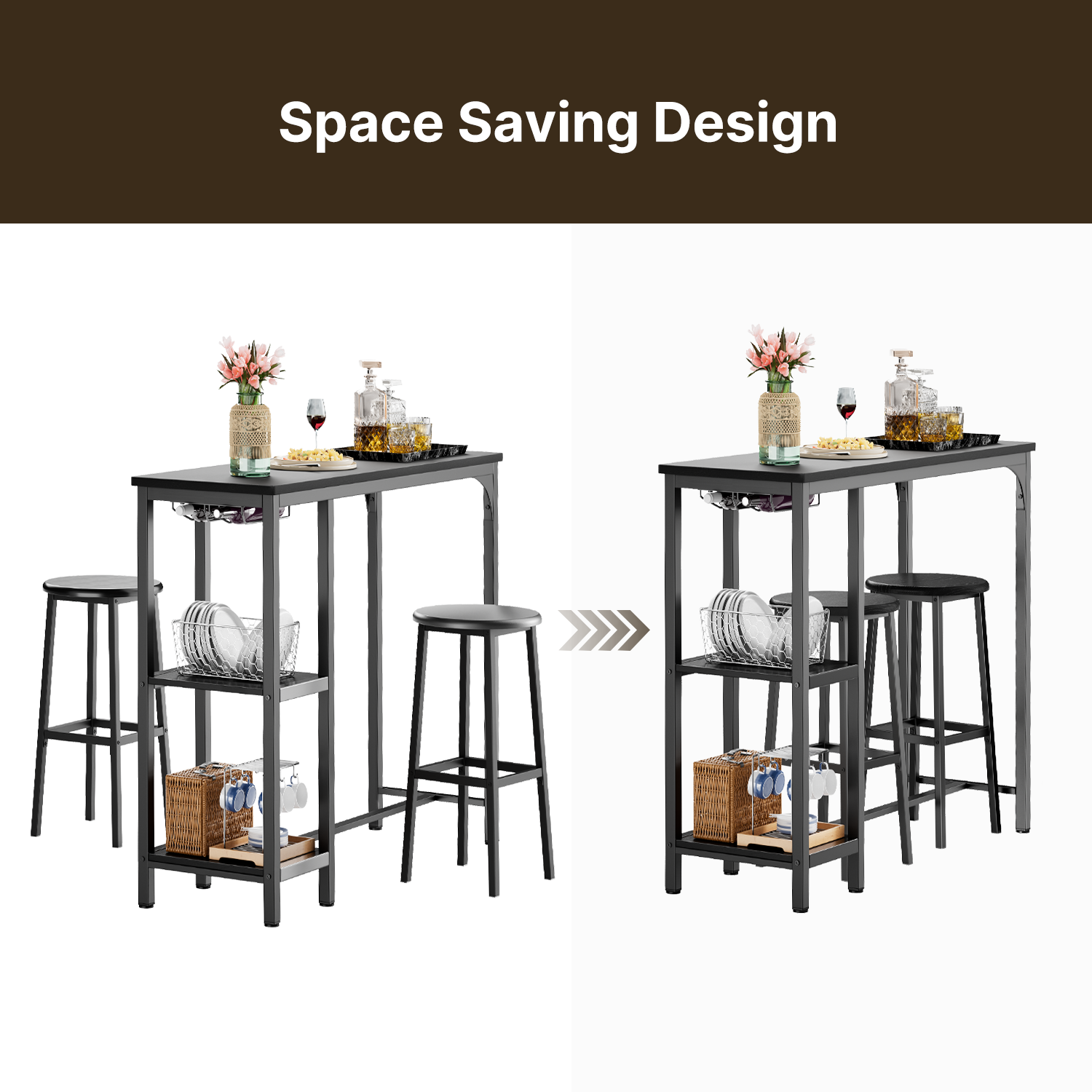 Bealife TB31 Ensemble de table de bar avec 2 tabourets de bar, compact pour 2 personnes