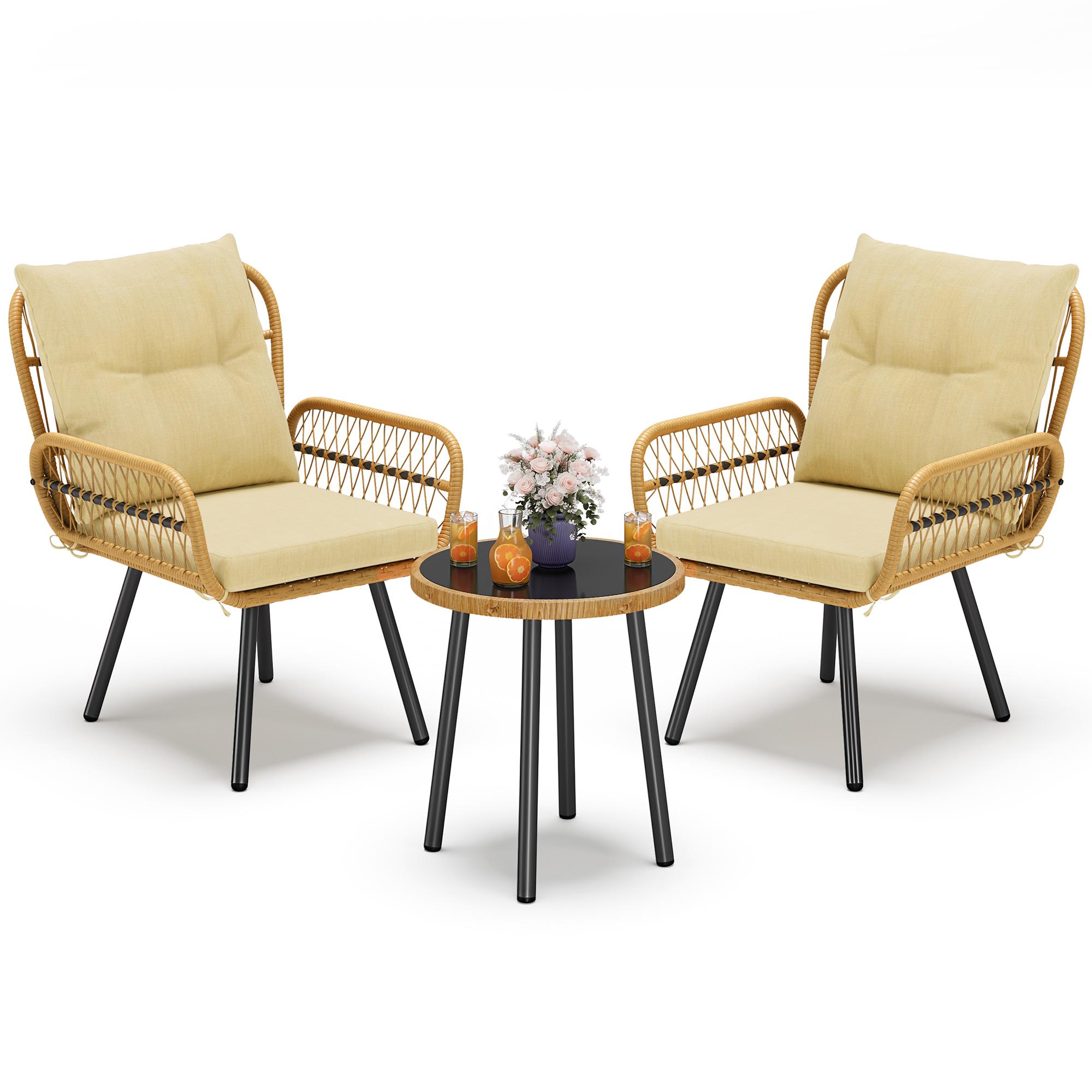 Bealife WR213 Salon de Jardin 3 Pièces, Mobilier de Balcon en Métal avec Coussins Imperméables, Salon Lounge Résistant aux Intempéries pour Balcon Terrasse