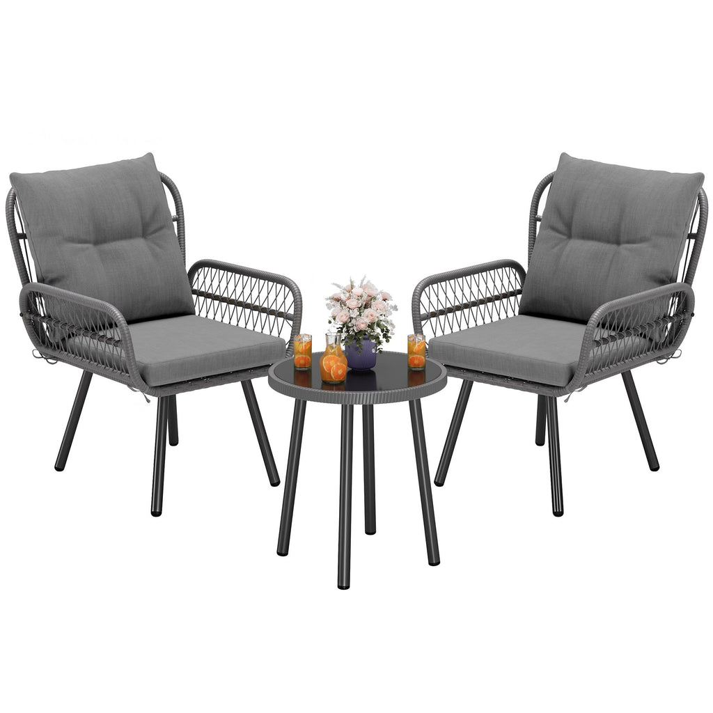 Bealife WR213 Salon de Jardin 3 Pièces, Mobilier de Balcon en Métal avec Coussins Imperméables, Salon Lounge Résistant aux Intempéries pour Balcon Terrasse