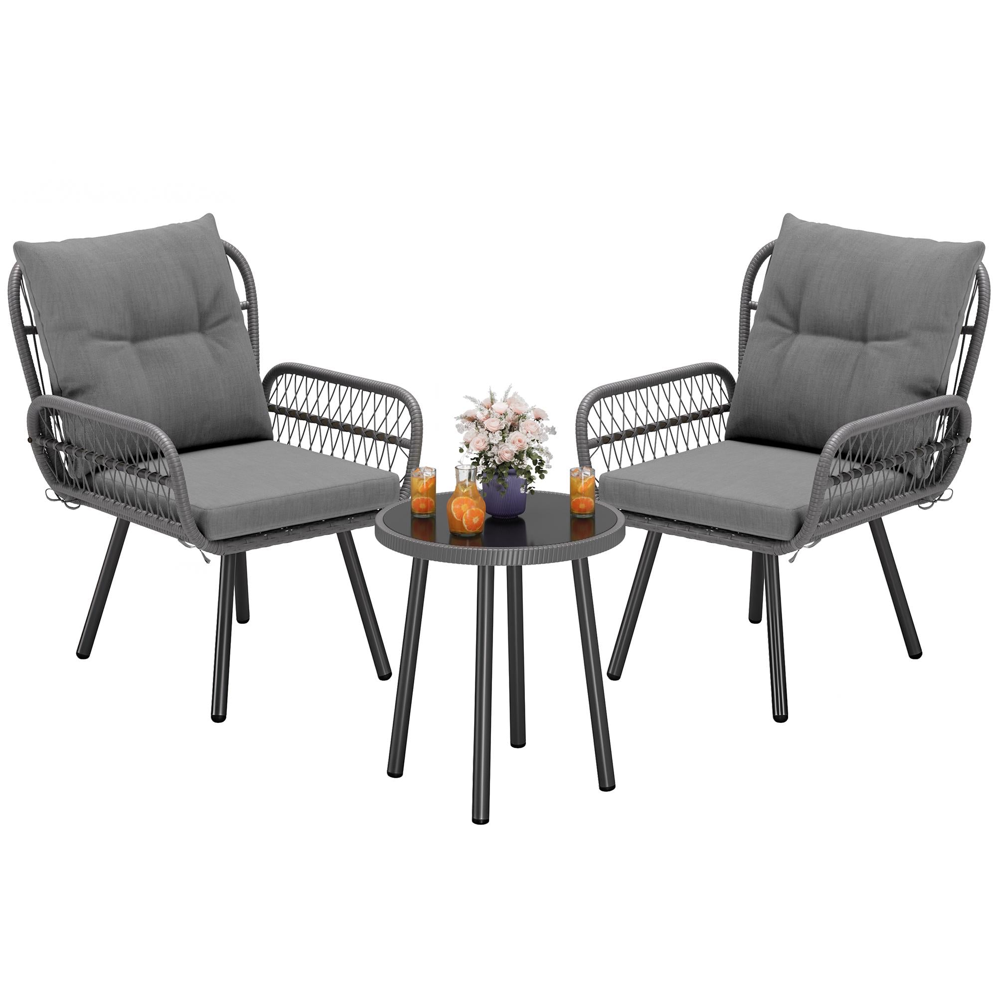 Bealife WR213 Salon de Jardin 3 Pièces, Mobilier de Balcon en Métal avec Coussins Imperméables, Salon Lounge Résistant aux Intempéries pour Balcon Terrasse