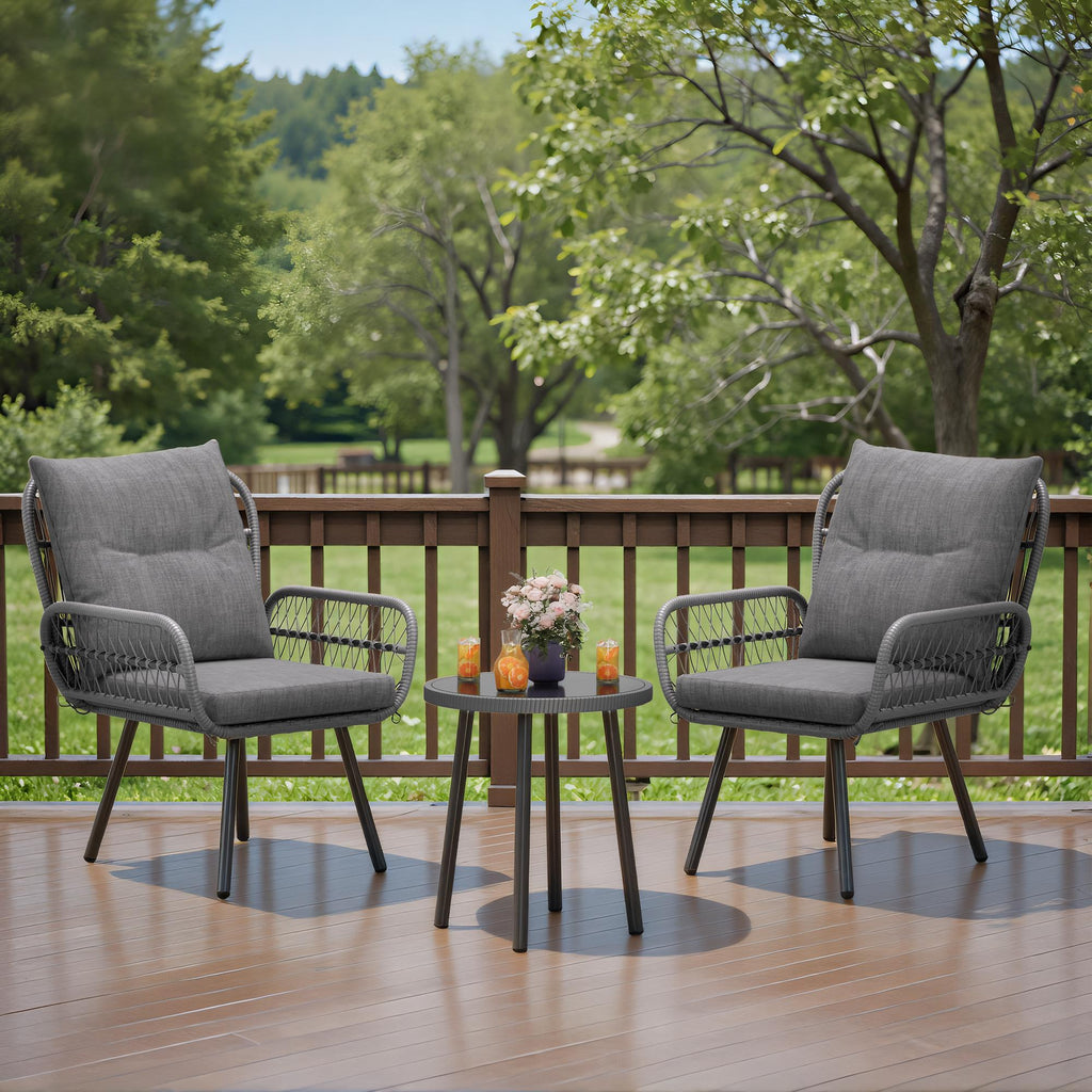 Bealife WR213 Salon de Jardin 3 Pièces, Mobilier de Balcon en Métal avec Coussins Imperméables, Salon Lounge Résistant aux Intempéries pour Balcon Terrasse