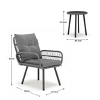 Bealife WR213 Salon de Jardin 3 Pièces, Mobilier de Balcon en Métal avec Coussins Imperméables, Salon Lounge Résistant aux Intempéries pour Balcon Terrasse