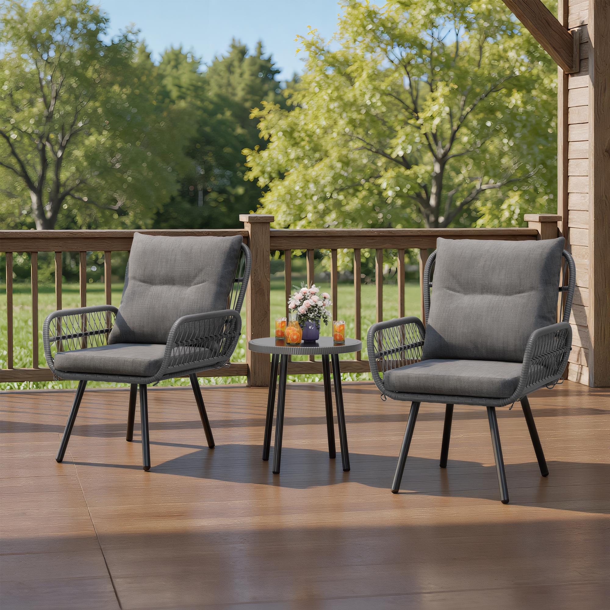 Bealife WR213 Salon de Jardin 3 Pièces, Mobilier de Balcon en Métal avec Coussins Imperméables, Salon Lounge Résistant aux Intempéries pour Balcon Terrasse