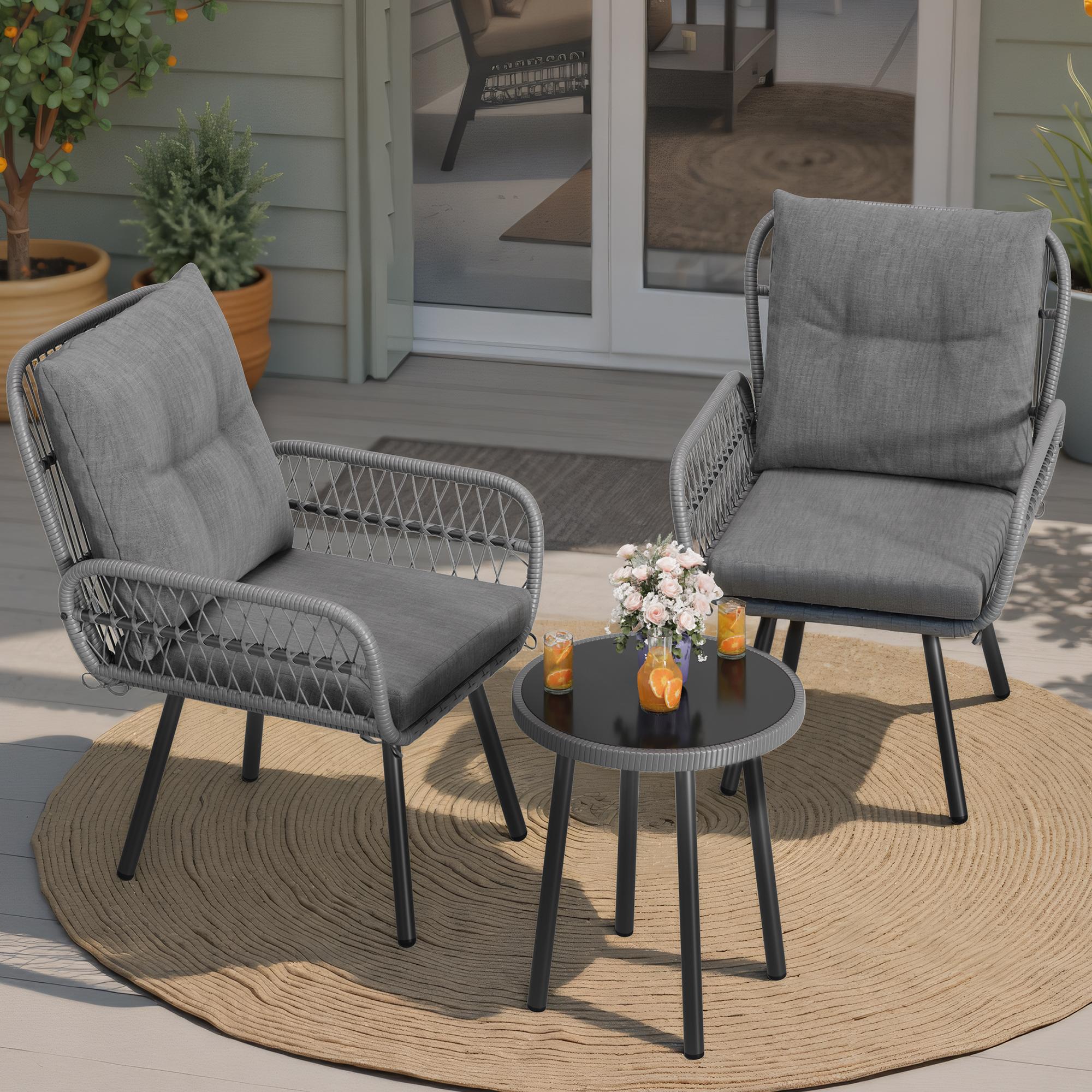 Bealife WR213 Salon de Jardin 3 Pièces, Mobilier de Balcon en Métal avec Coussins Imperméables, Salon Lounge Résistant aux Intempéries pour Balcon Terrasse