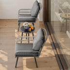 Bealife WR213 Salon de Jardin 3 Pièces, Mobilier de Balcon en Métal avec Coussins Imperméables, Salon Lounge Résistant aux Intempéries pour Balcon Terrasse
