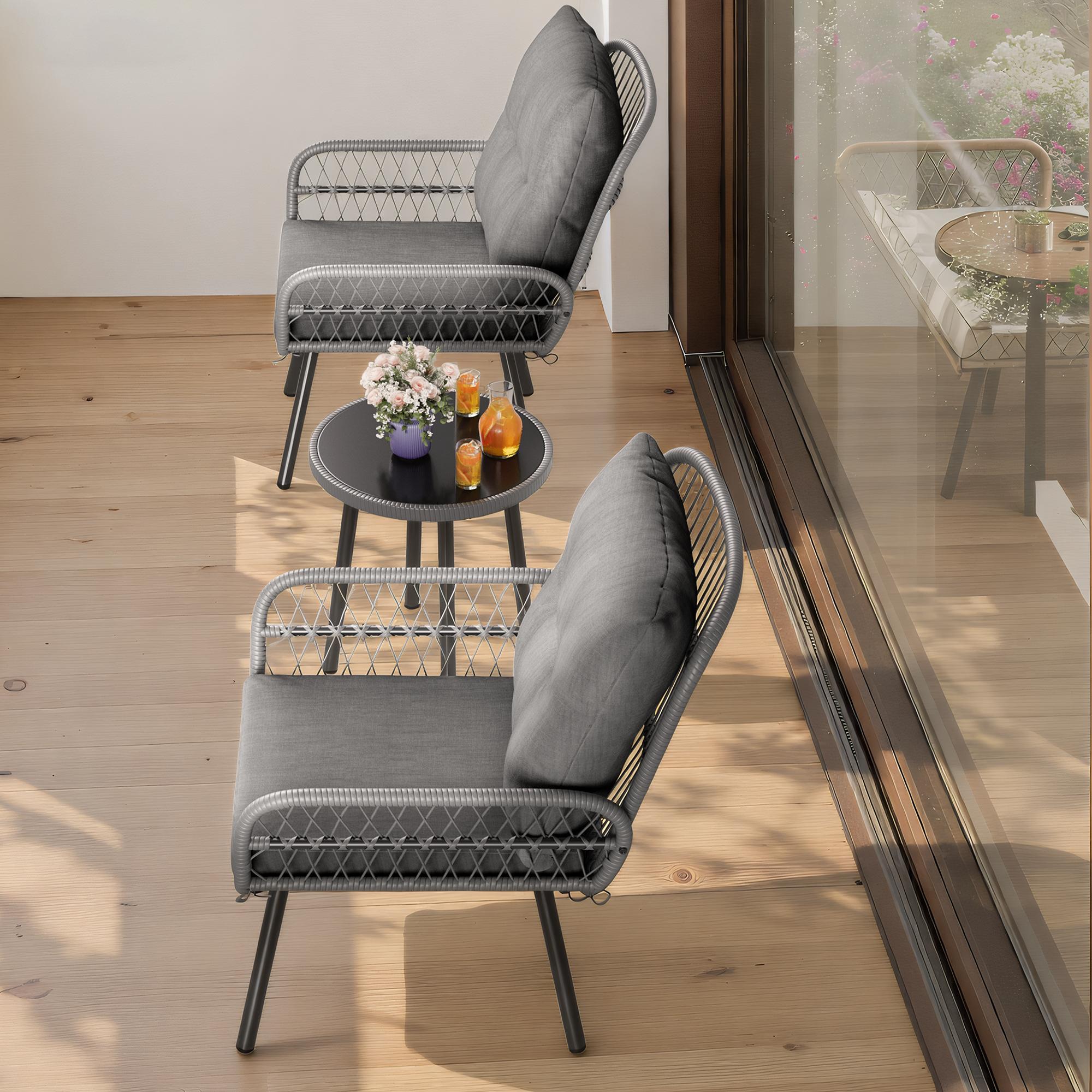 Bealife WR213 Salon de Jardin 3 Pièces, Mobilier de Balcon en Métal avec Coussins Imperméables, Salon Lounge Résistant aux Intempéries pour Balcon Terrasse