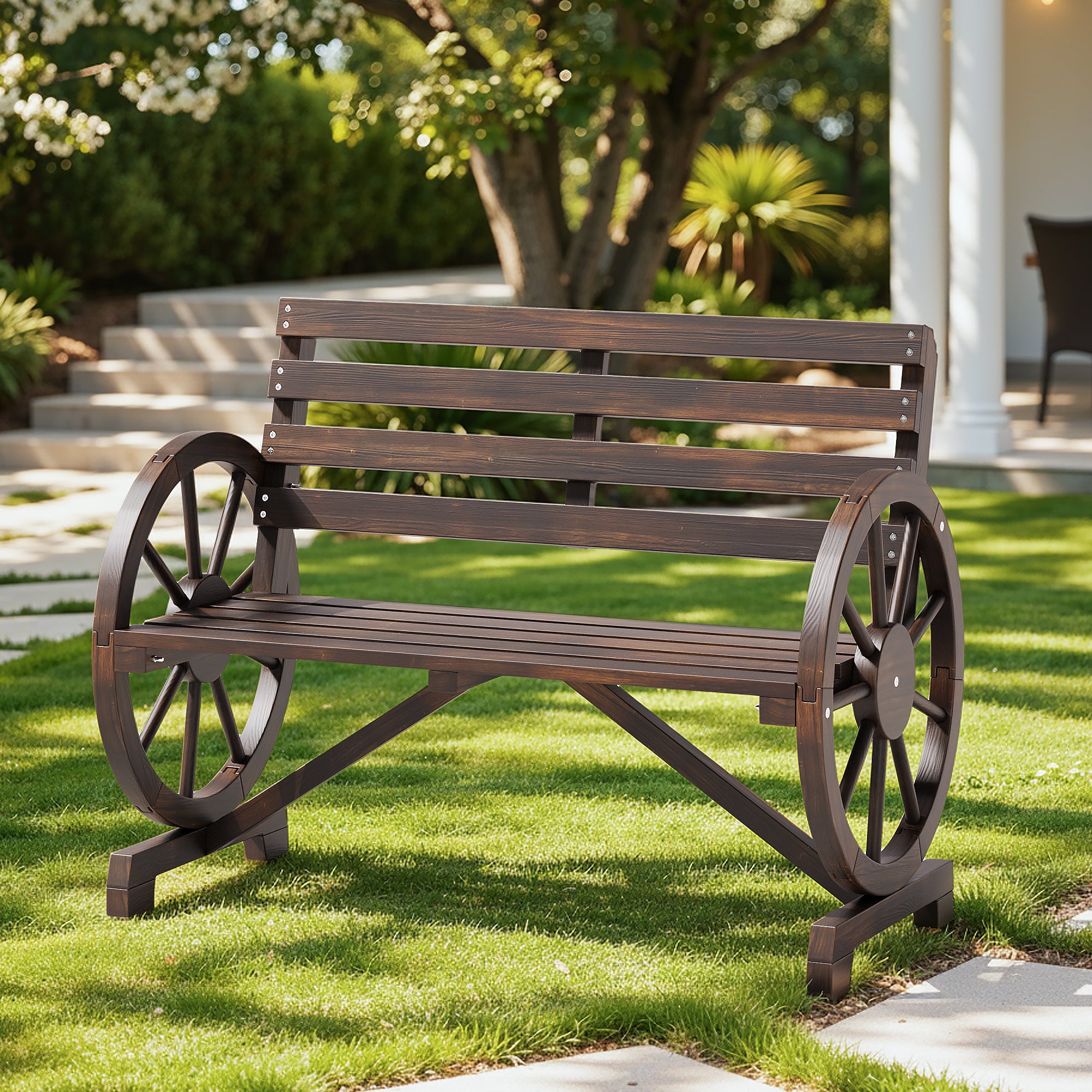 BEALIFE WR219 Banc de jardin vintage 2 places, banc de jardin résistant aux intempéries en bois d'épicéa pour le jardin
