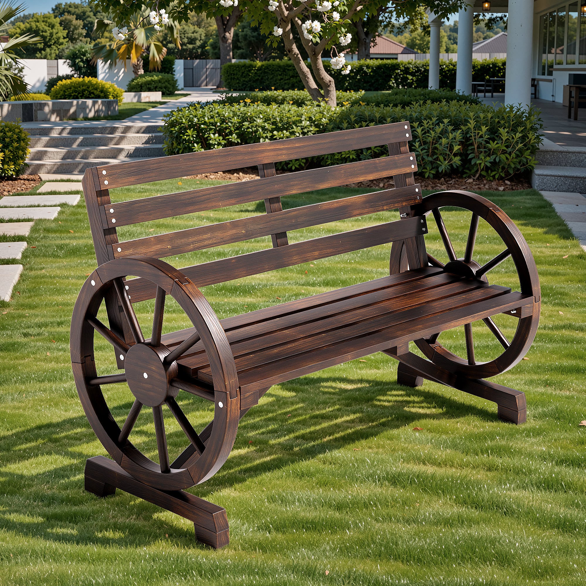 BEALIFE WR219 Banc de jardin vintage 2 places, banc de jardin résistant aux intempéries en bois d'épicéa pour le jardin